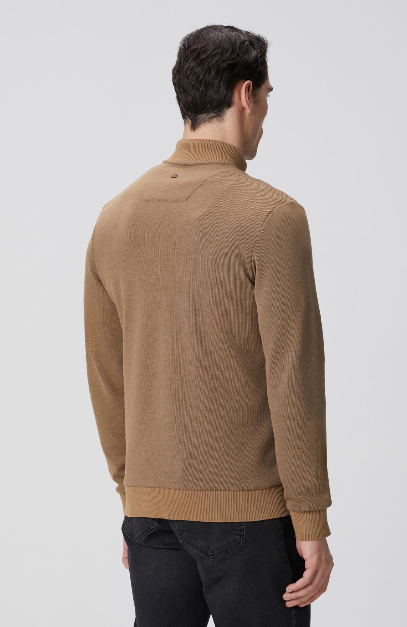 Network Erkek Camel Fermuarlı Yaka Garnili Sweatshirt