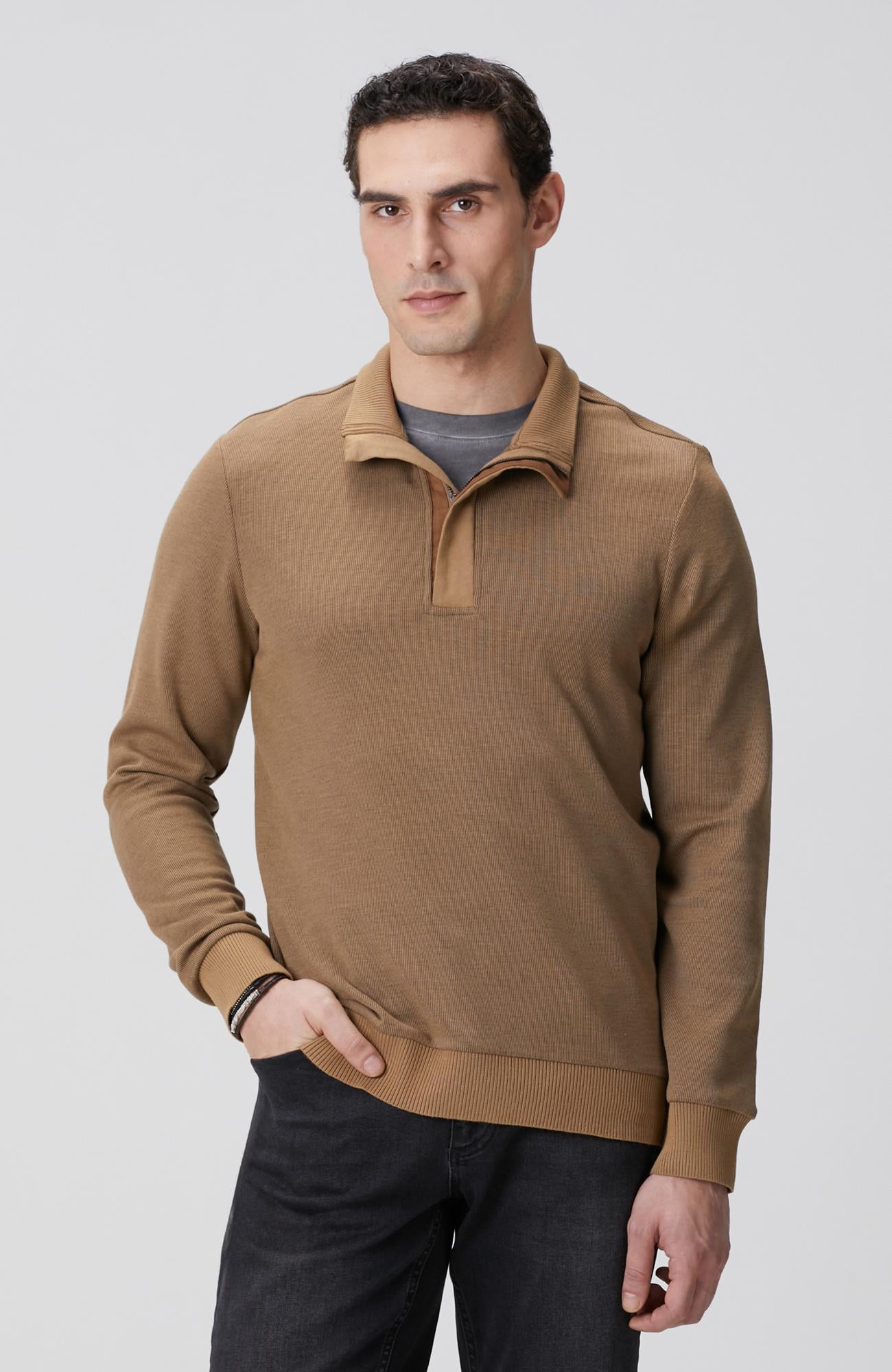 Network Erkek Camel Fermuarlı Yaka Garnili Sweatshirt