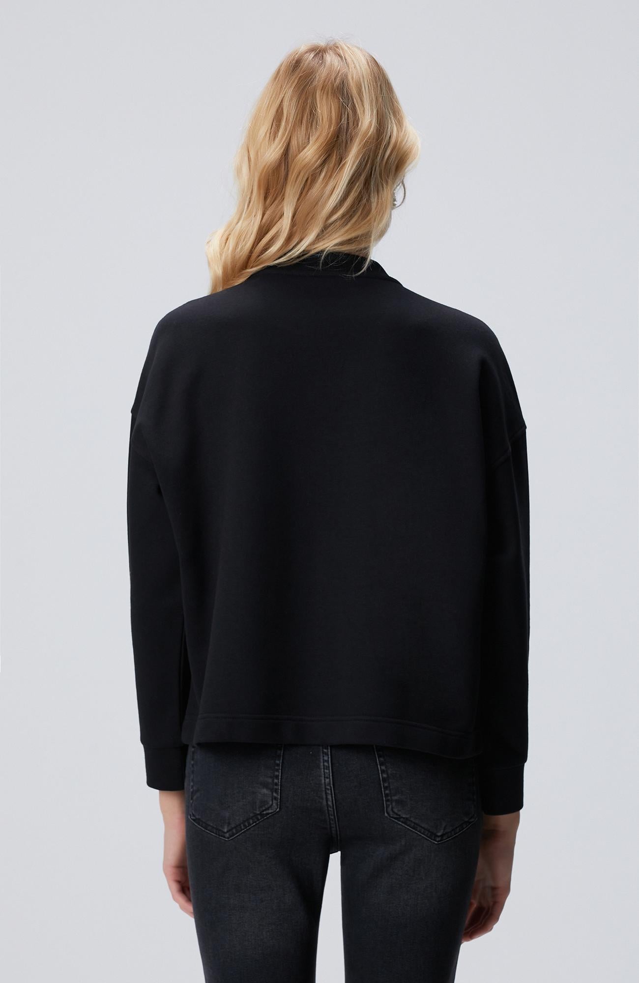 Network Kadın Siyah Yakası Taş İşlemeli Sweatshirt