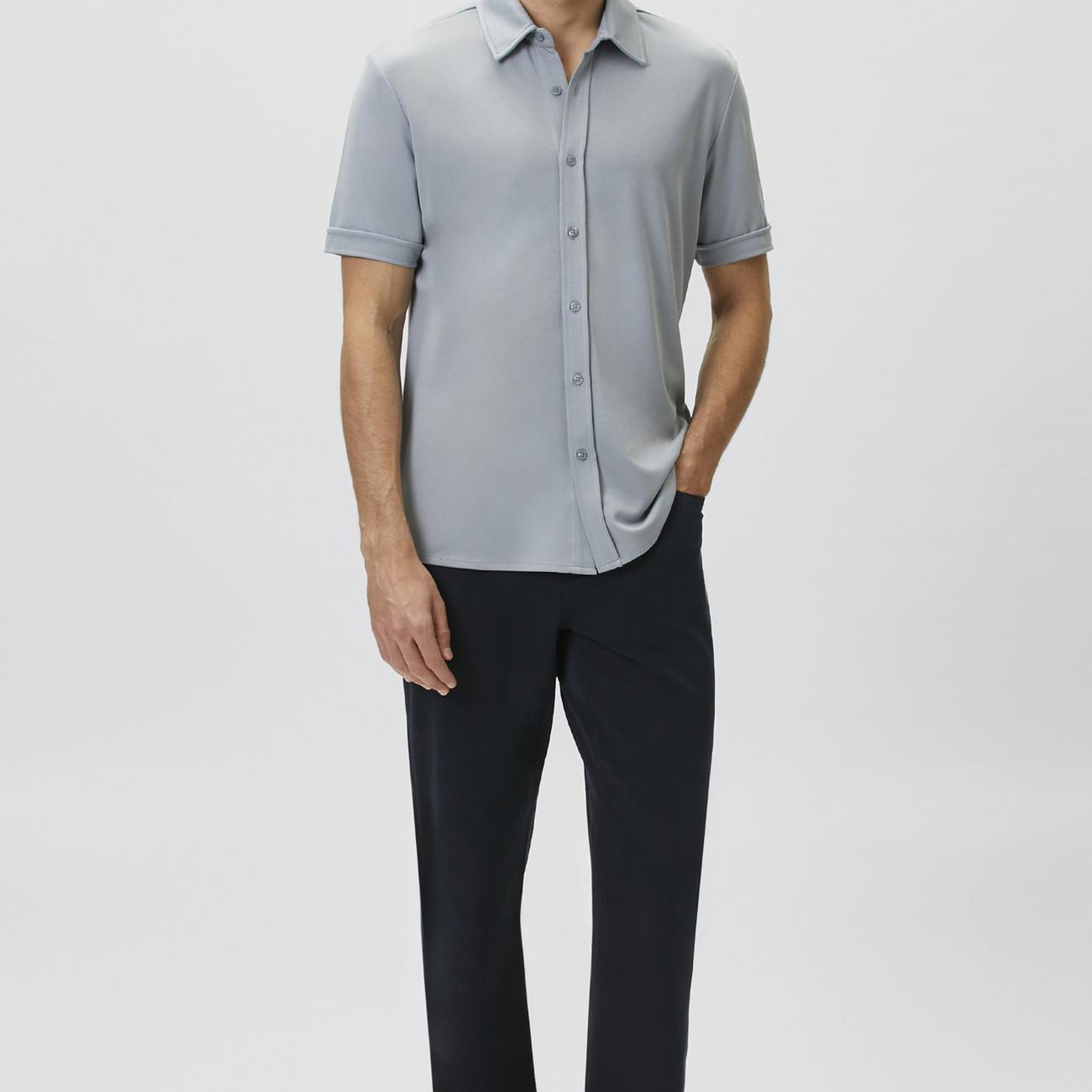 Network Erkek Slim Fit Açık Mavi Kısa Kol Örme Gömlek