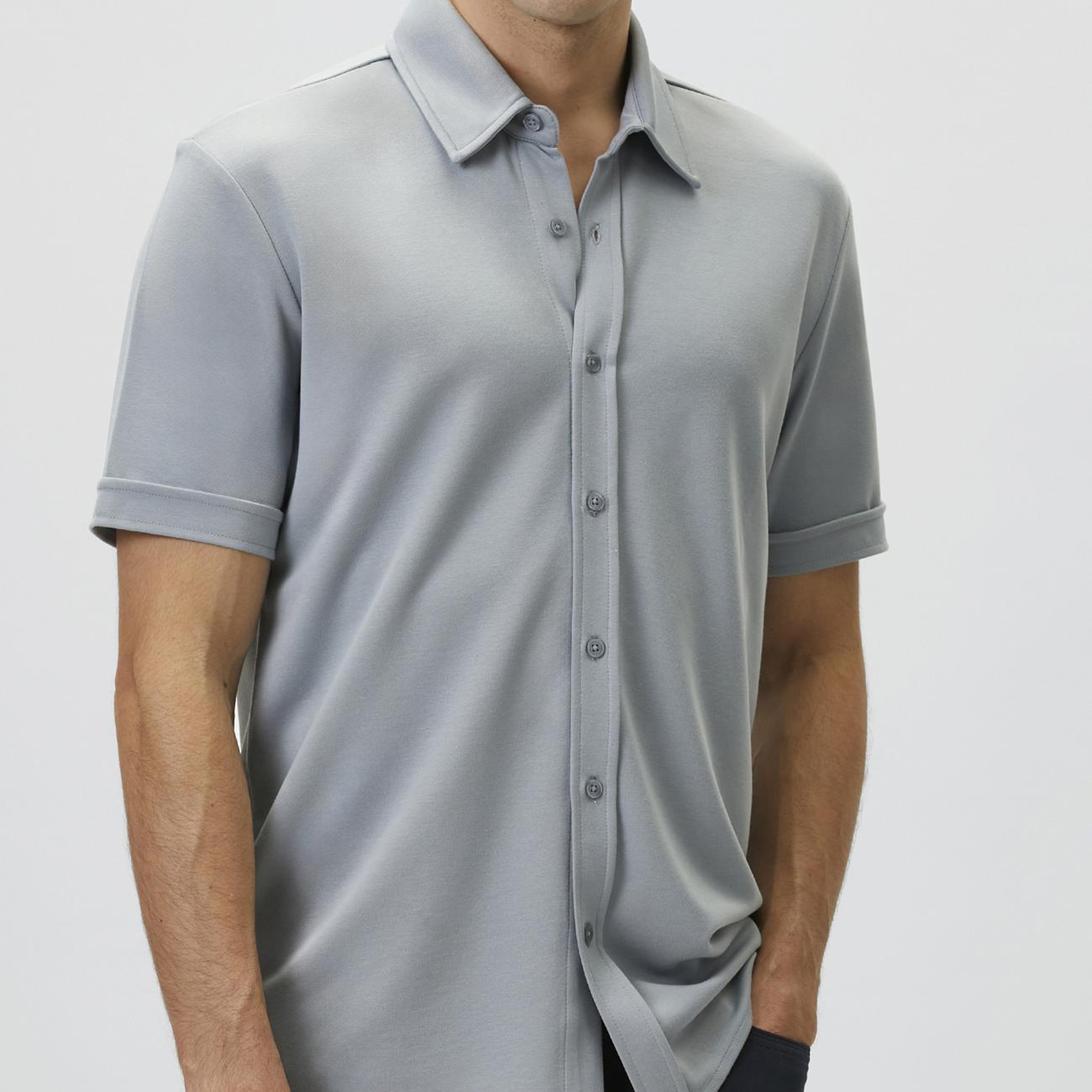 Network Erkek Slim Fit Açık Mavi Kısa Kol Örme Gömlek