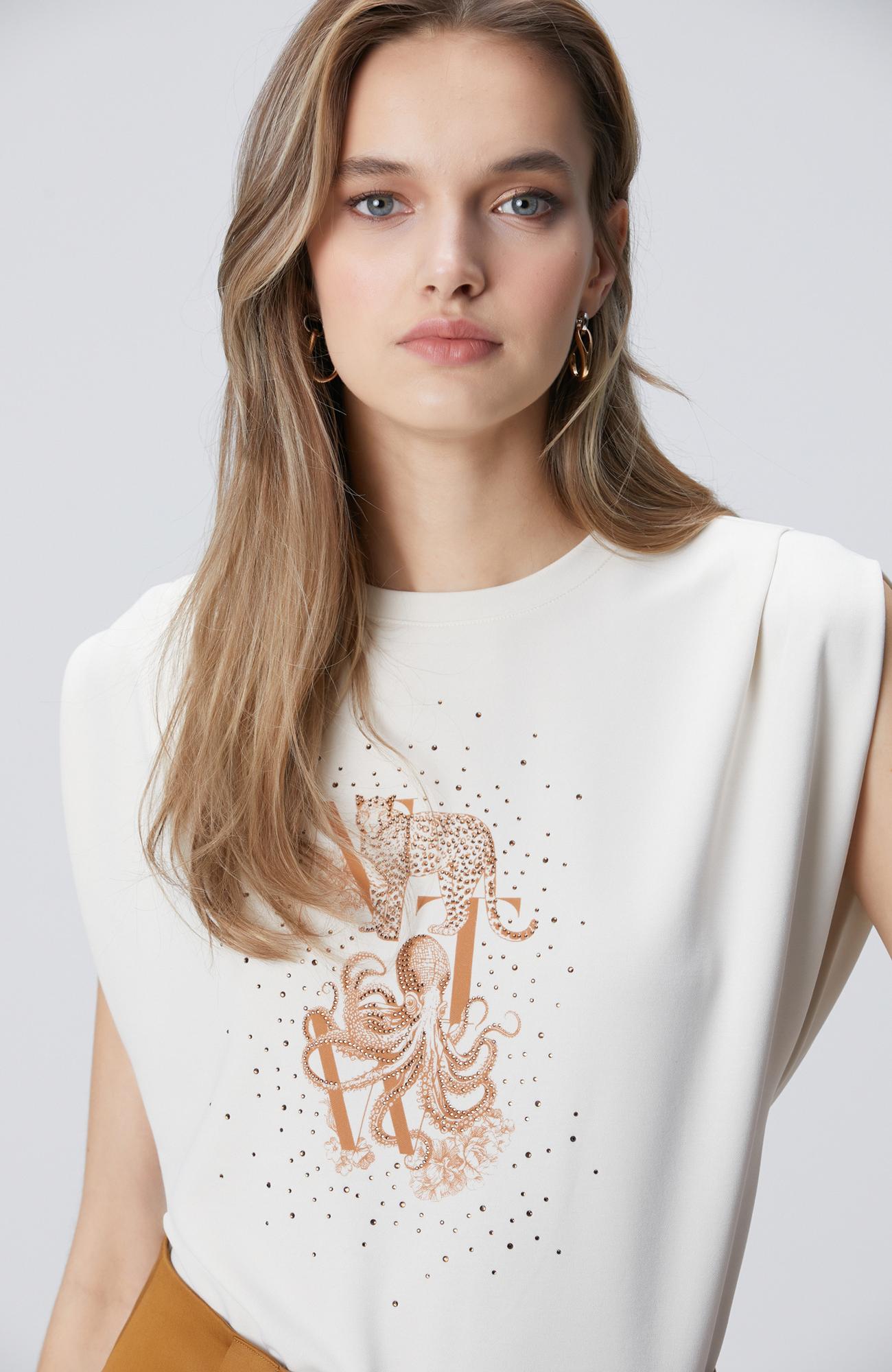 Network Kadın Bej Baskılı T-shirt