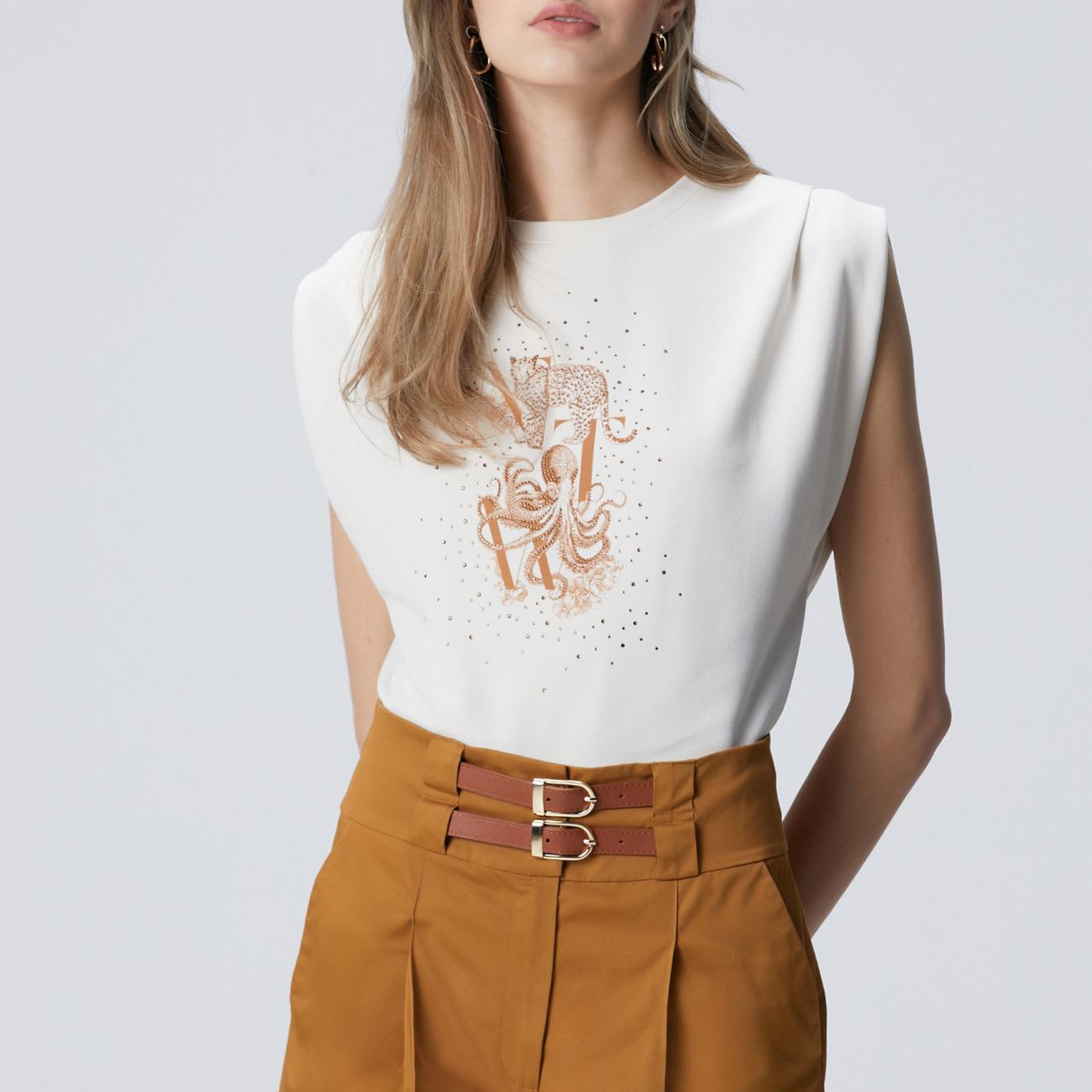Network Kadın Bej Baskılı T-shirt