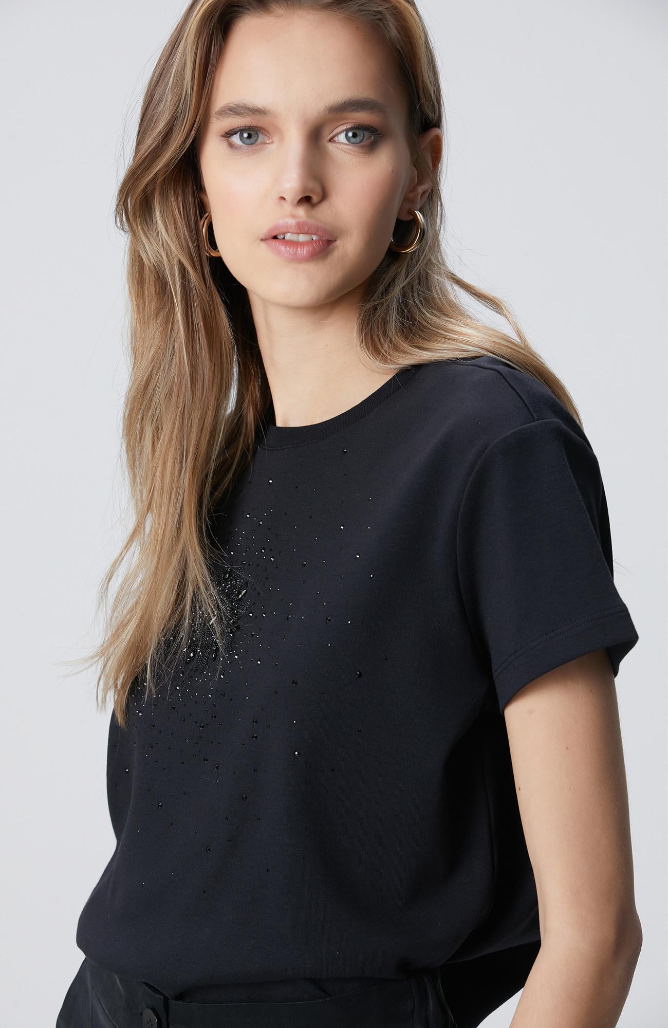 Network Kadın Siyah Baskılı T-shirt