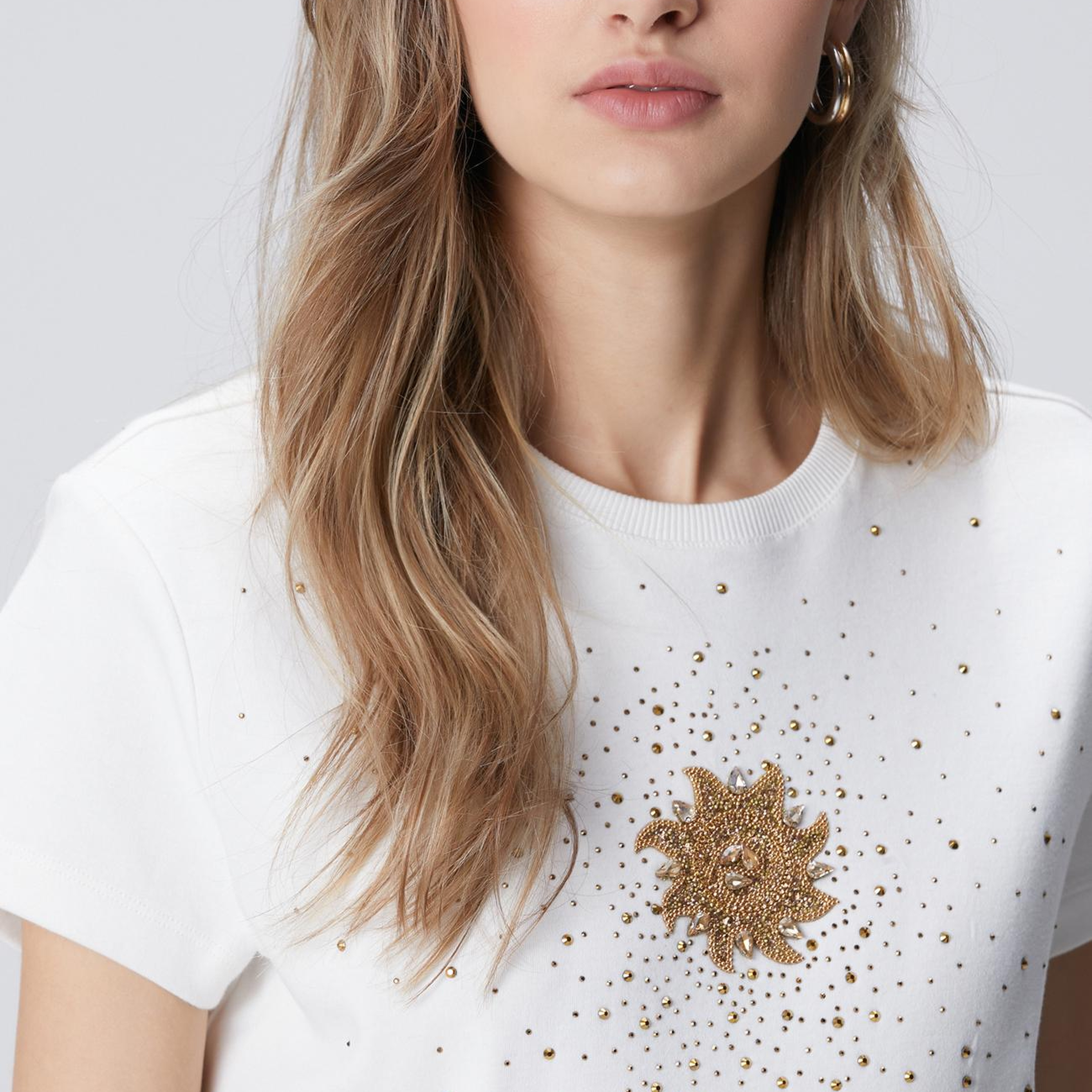 Network Kadın Kırık Beyaz Taş Baskılı T-shirt