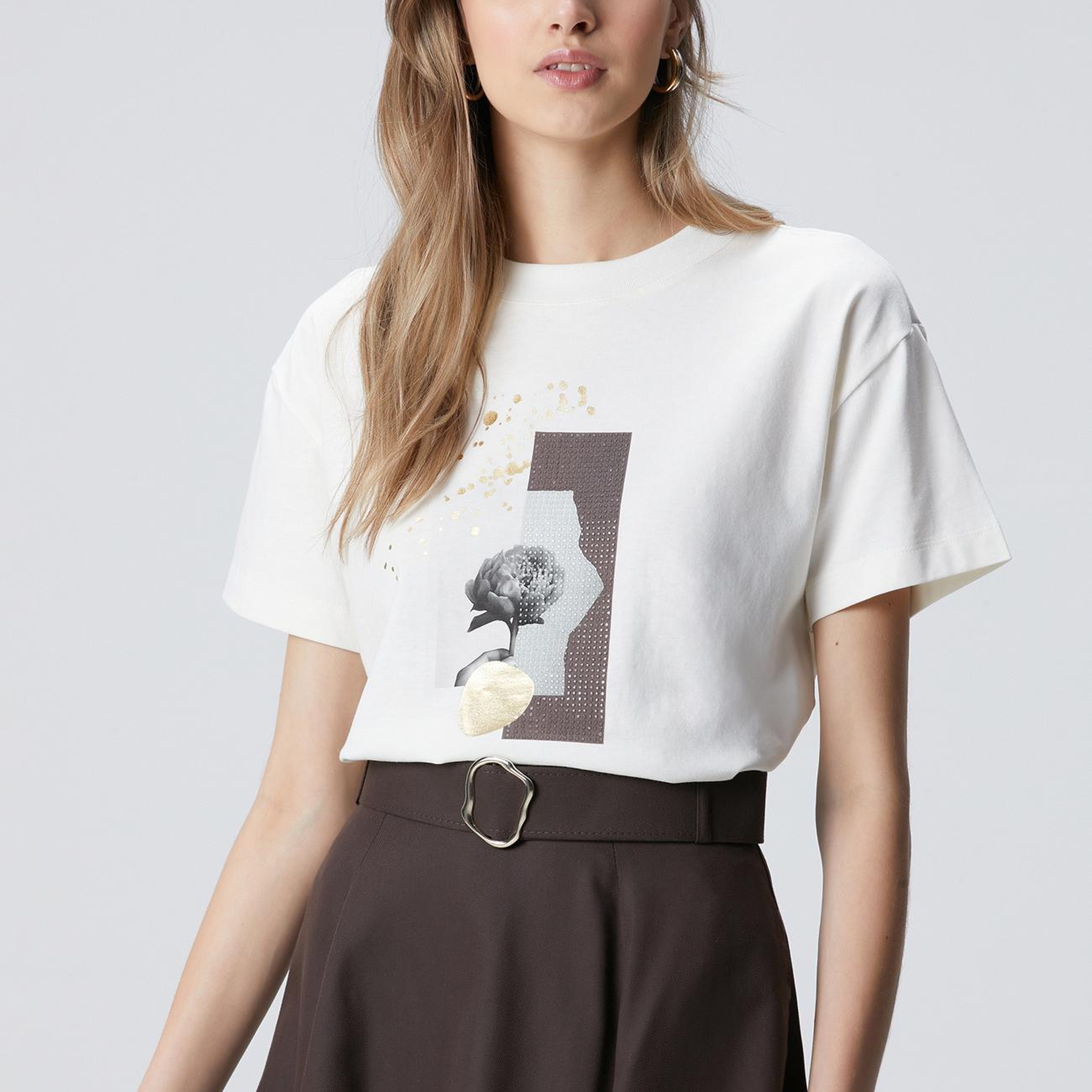 Network Kadın Kırık Beyaz Baskılı T-shirt