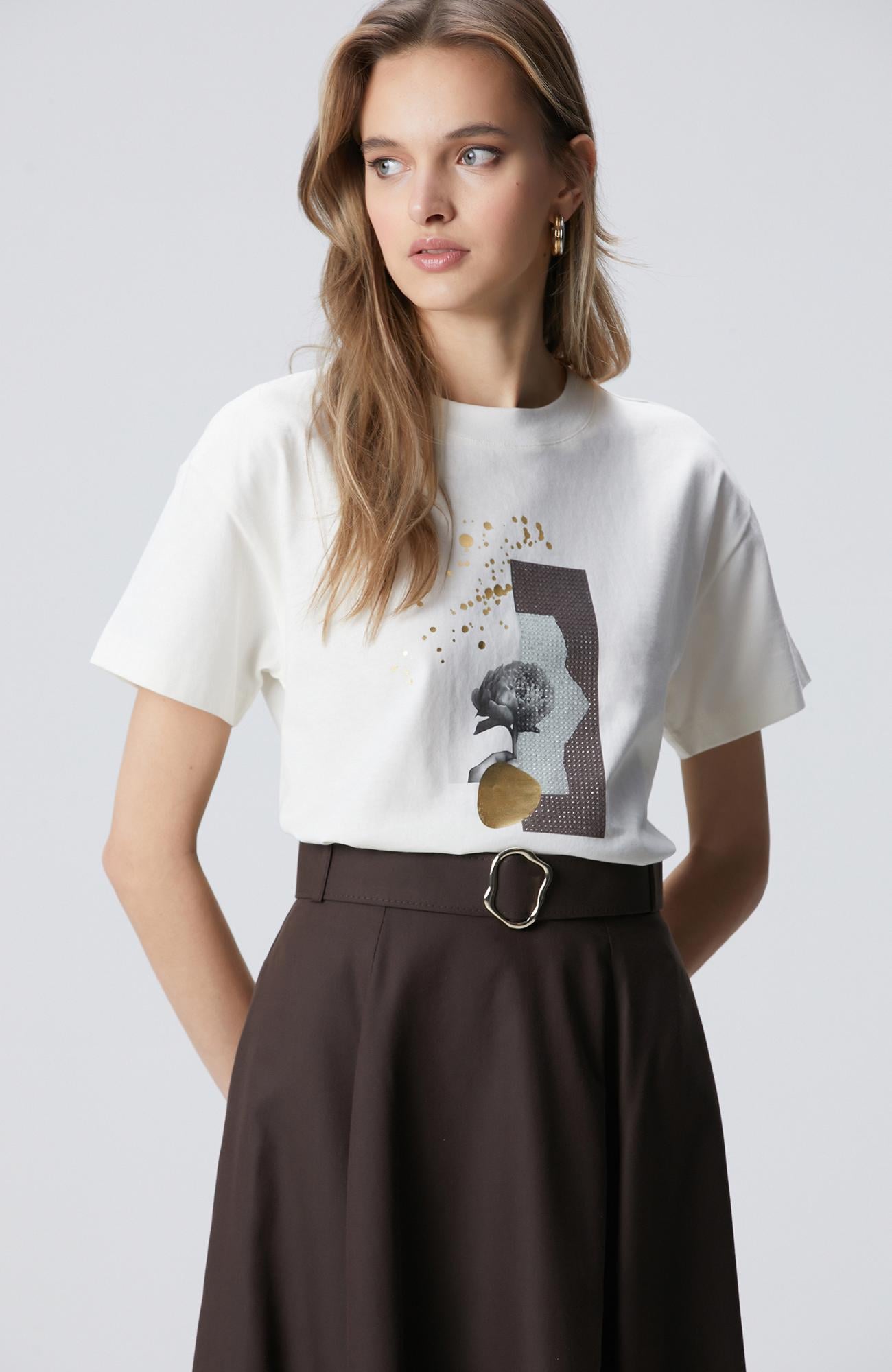Network Kadın Kırık Beyaz Baskılı T-shirt