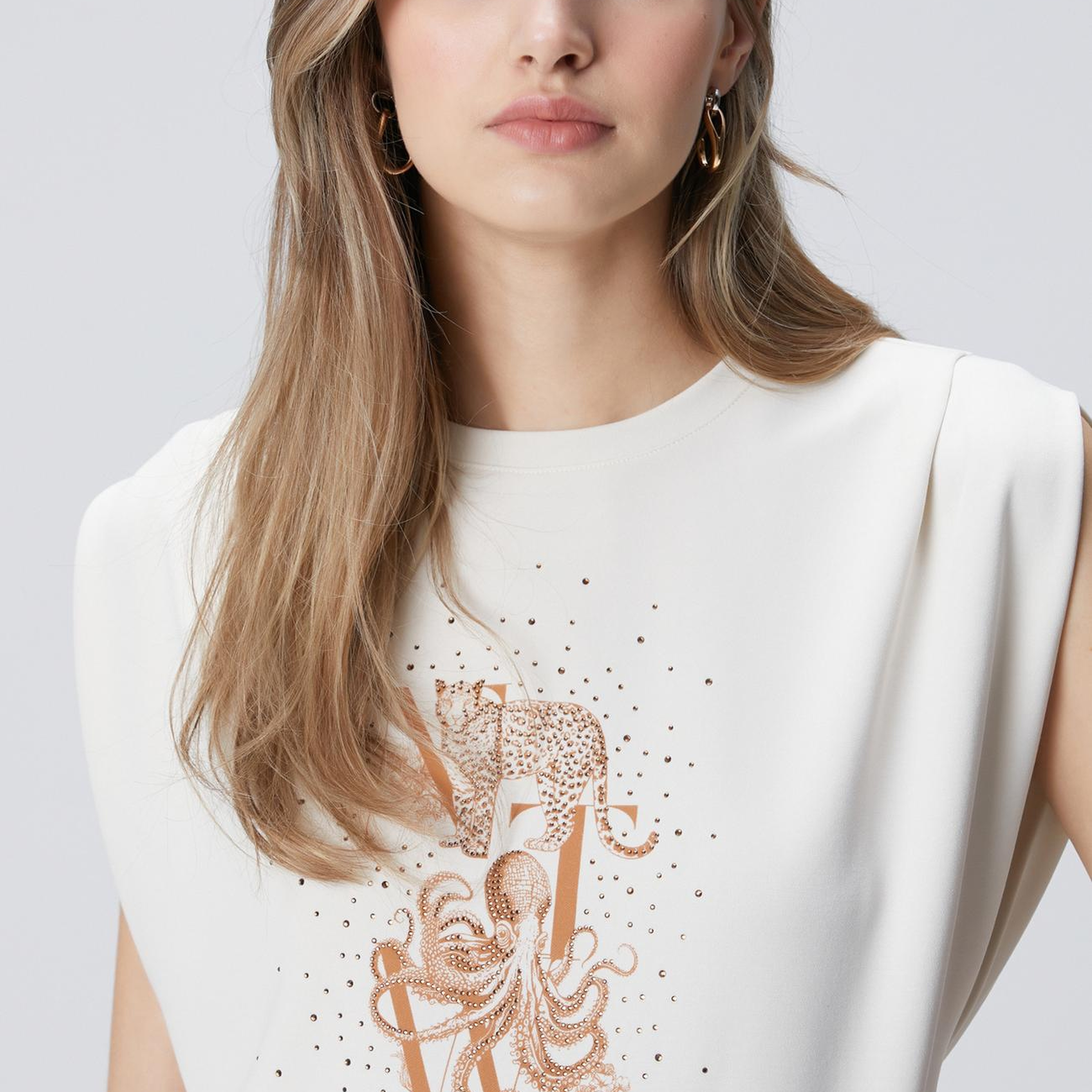 Network Kadın Bej Baskılı T-shirt