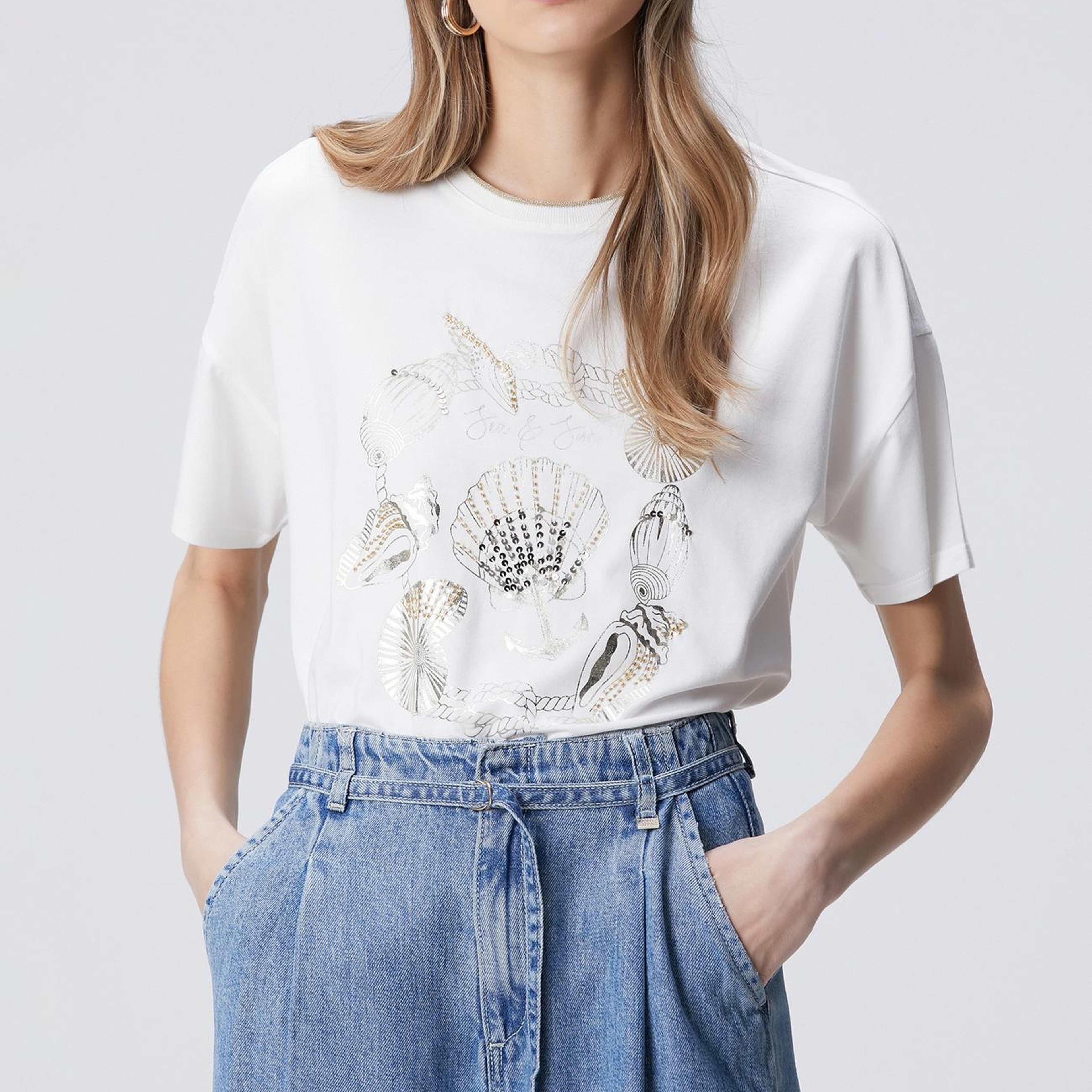 Network Kadın Kırık Beyaz Ön Beden Baskılı T-shirt