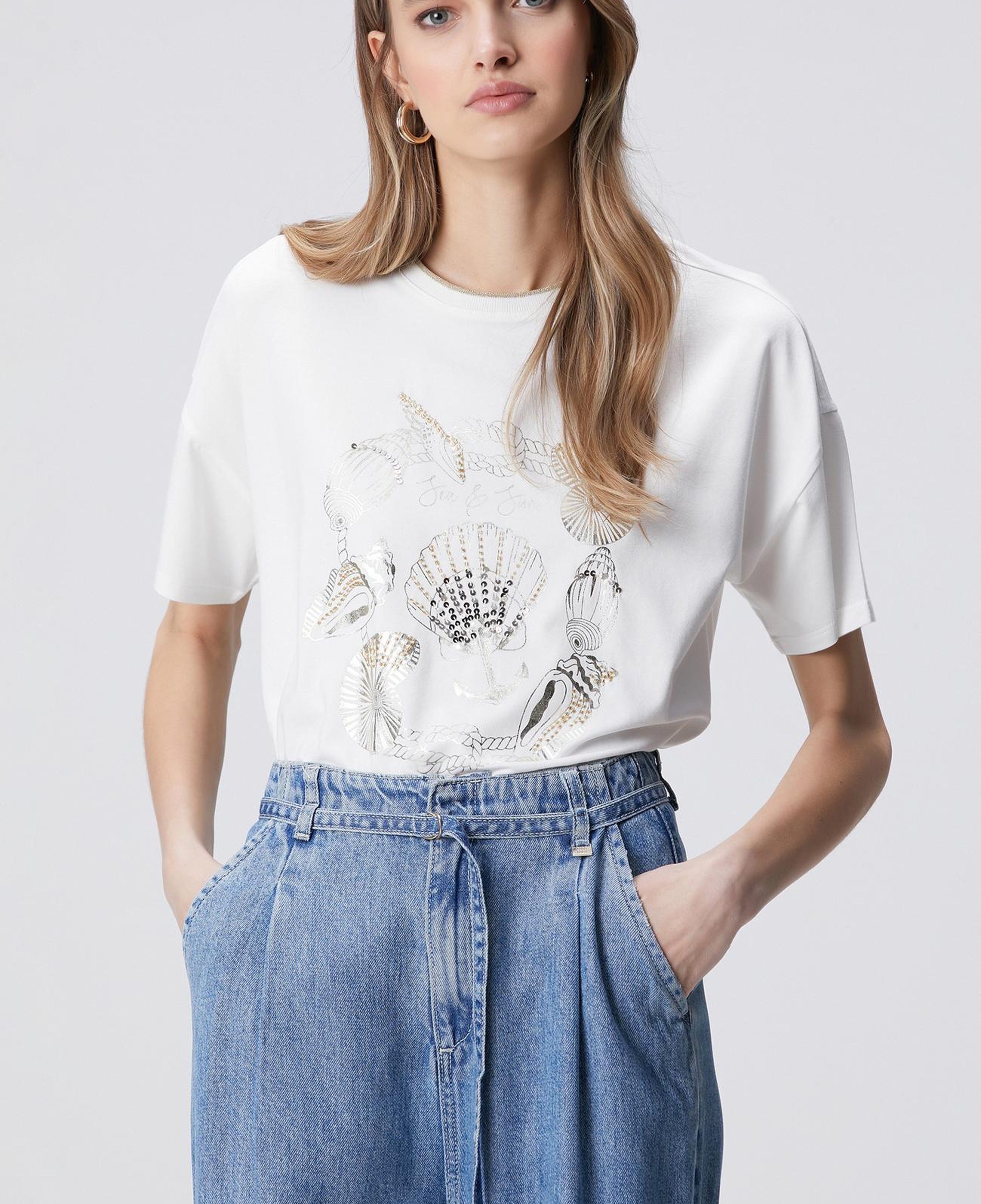 Network Kadın Kırık Beyaz Ön Beden Baskılı T-shirt