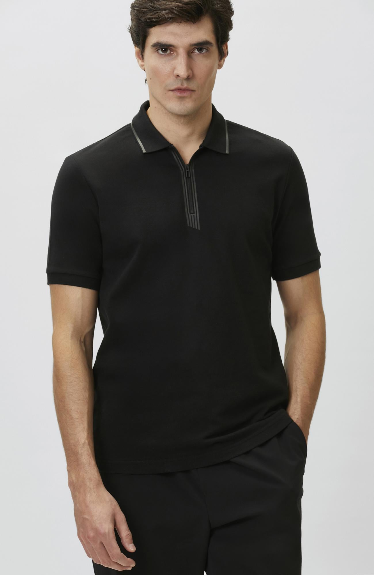 Network Erkek N-Tech Siyah Fermuarlı T-shirt