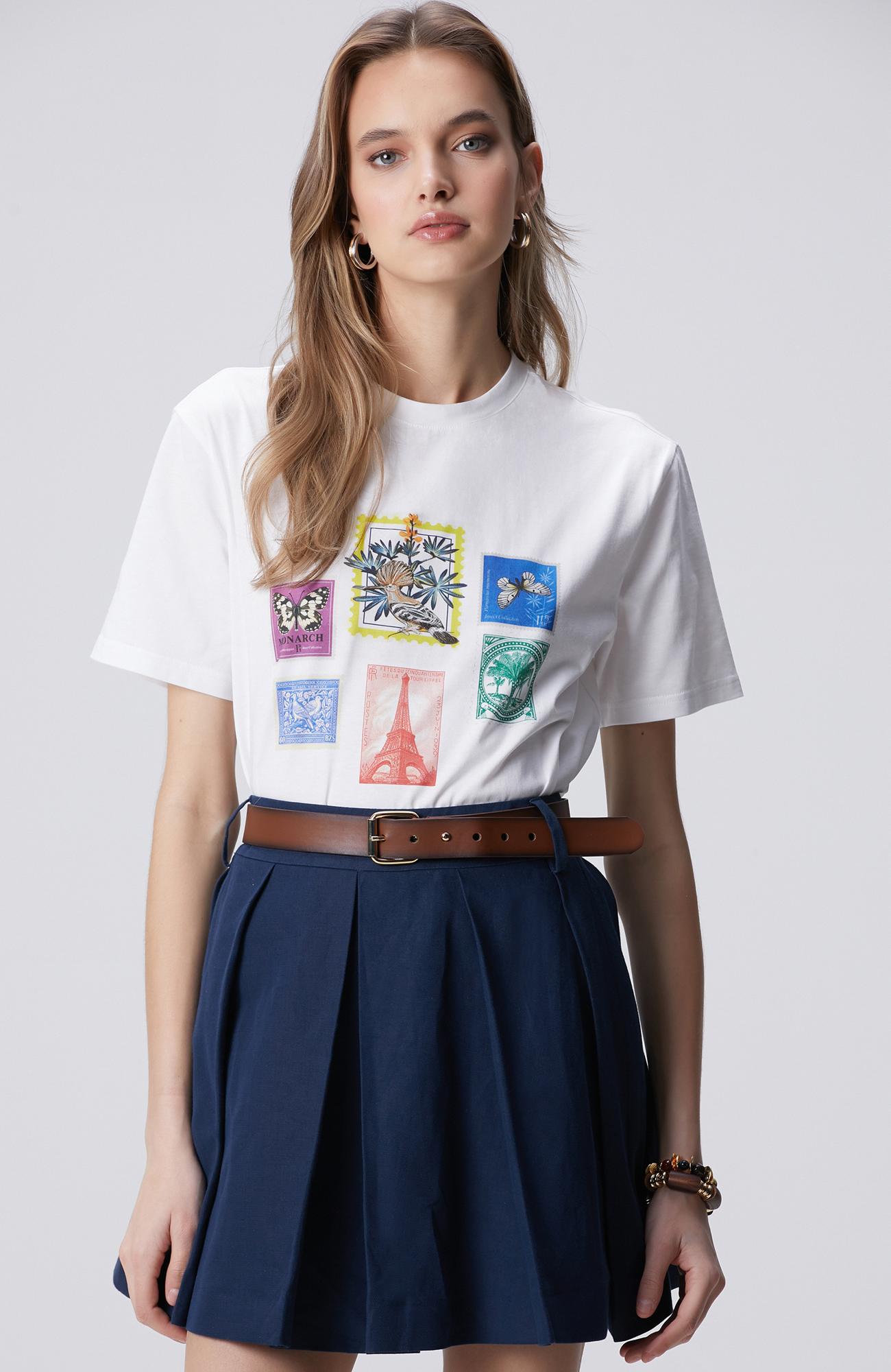 Network Kadın N-Tech Kırık Beyaz Baskılı T-shirt