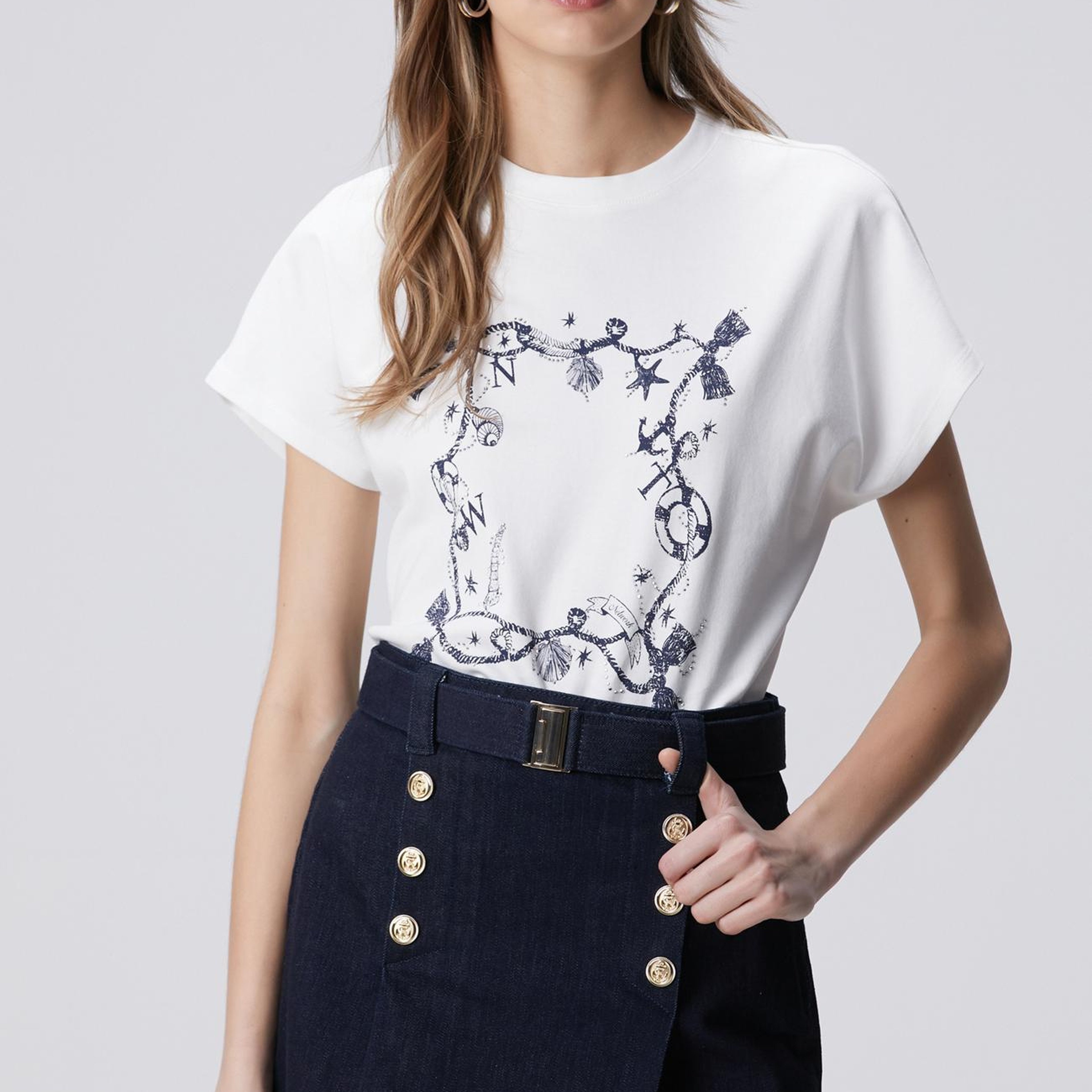 Network Kadın Kırık Beyaz Baskılı Hotfixli T-shirt