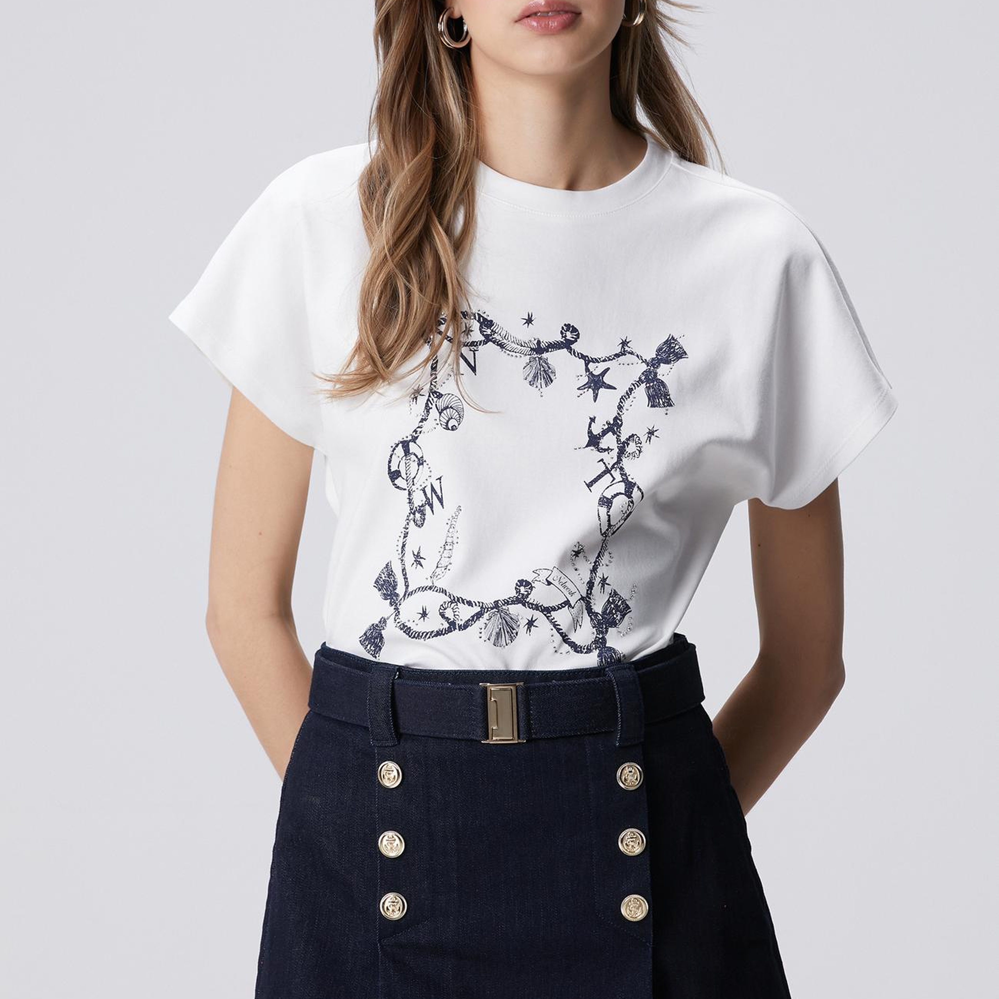 Network Kadın Kırık Beyaz Baskılı Hotfixli T-shirt
