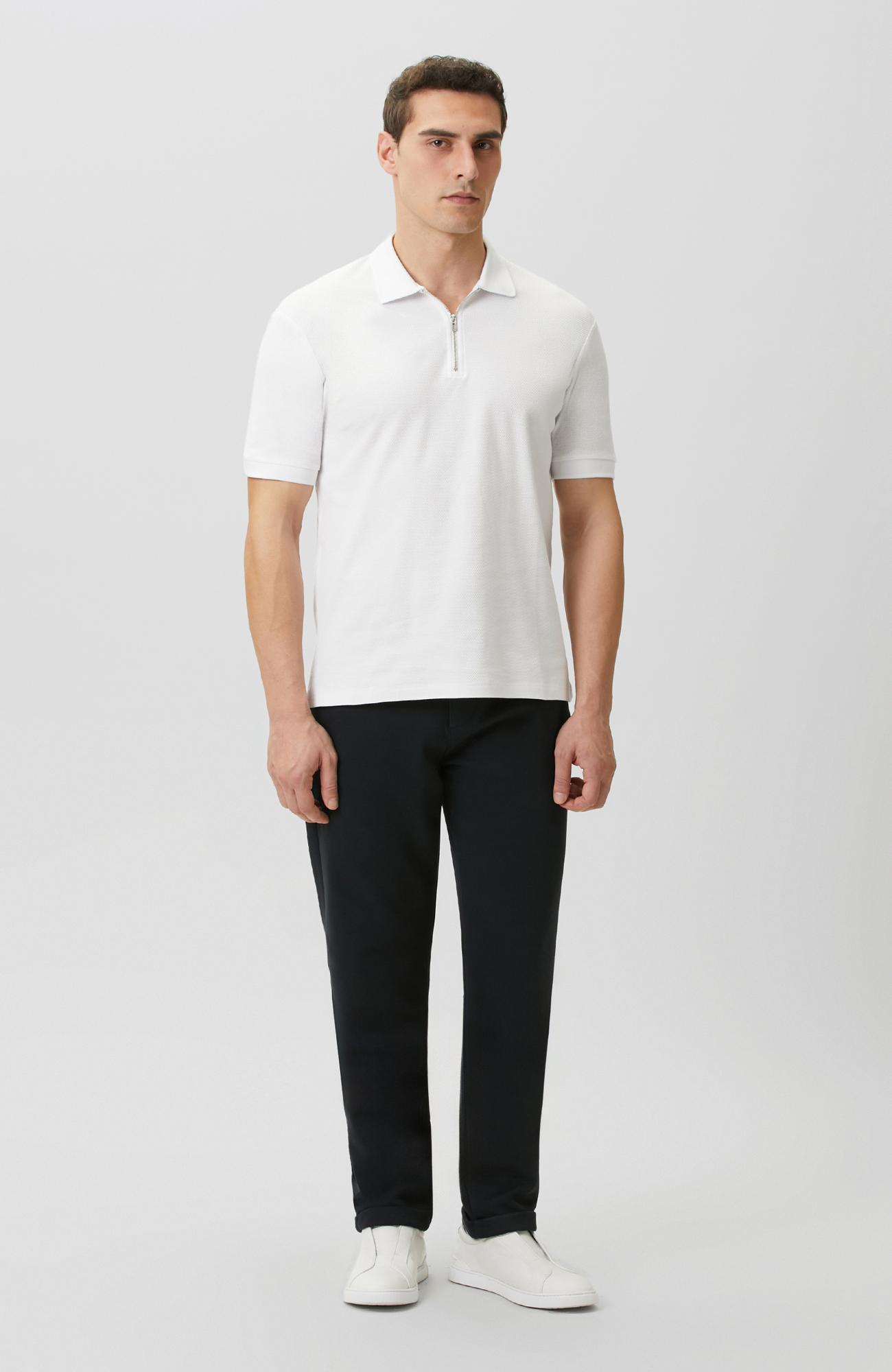 Network Erkek Slim Fit Beyaz Polo Yaka Jakarlı Pike T-shirt