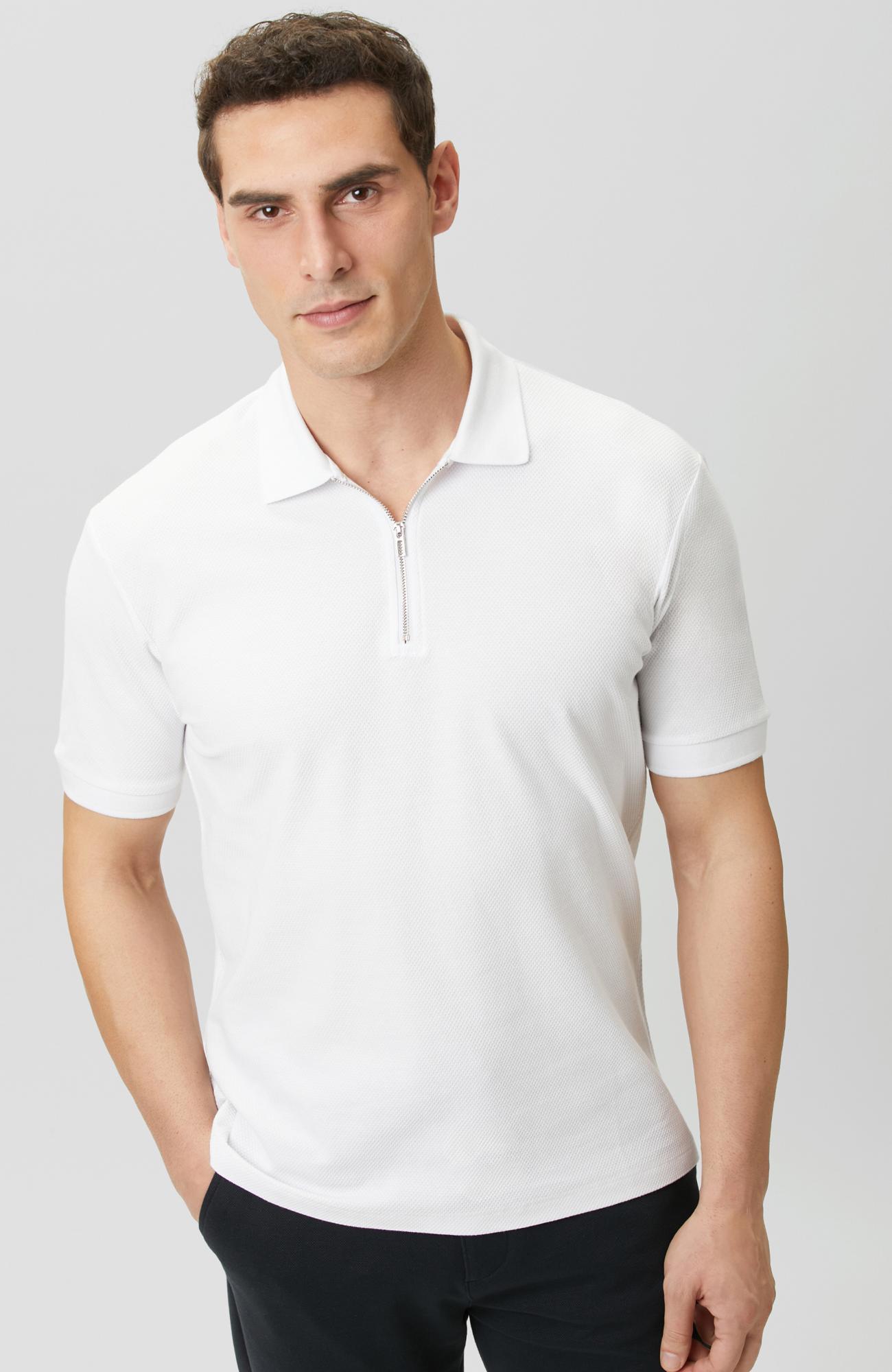Network Erkek Slim Fit Beyaz Polo Yaka Jakarlı Pike T-shirt