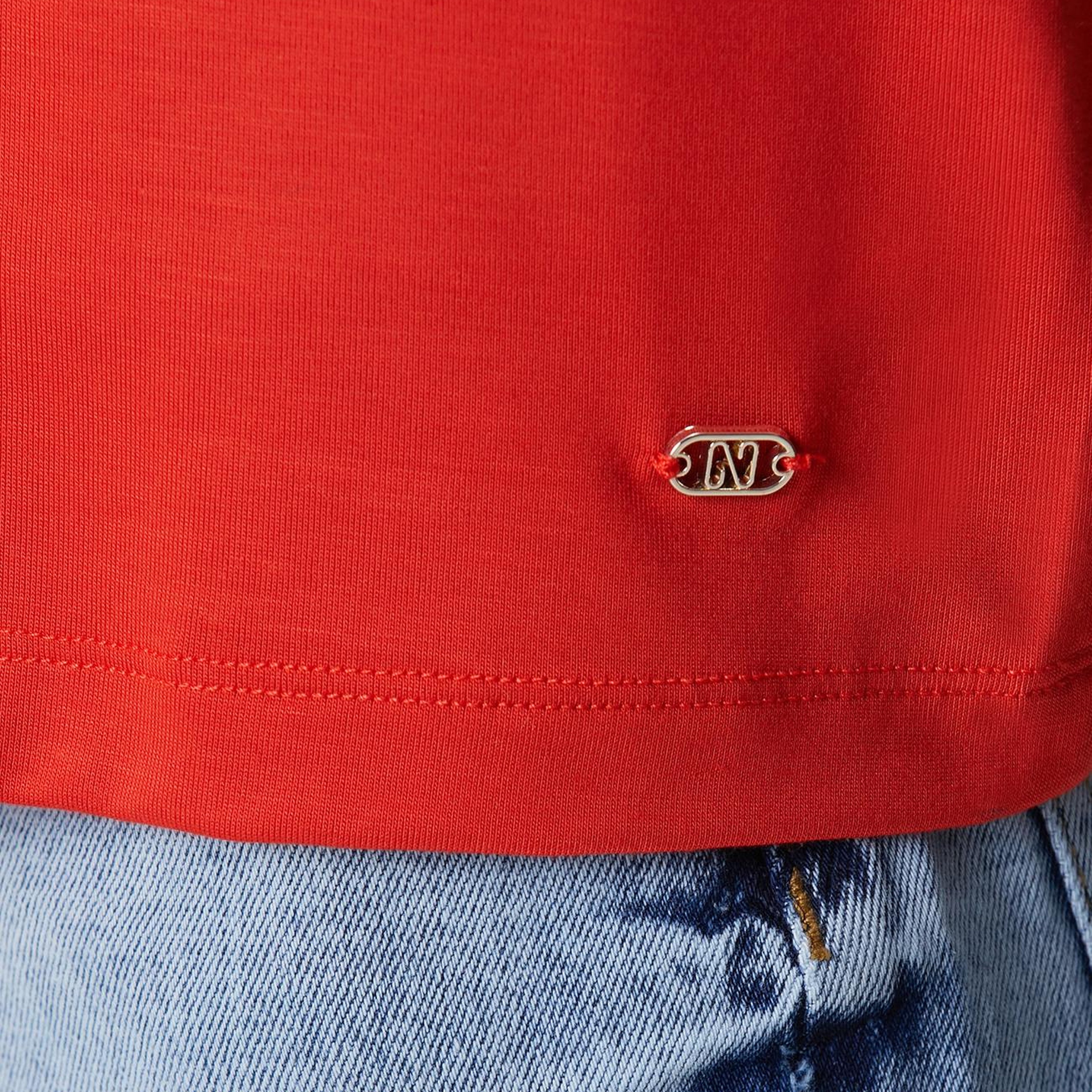 Network Kadın Kırmızı Kol Katlama Detaylı Basic T-shirt