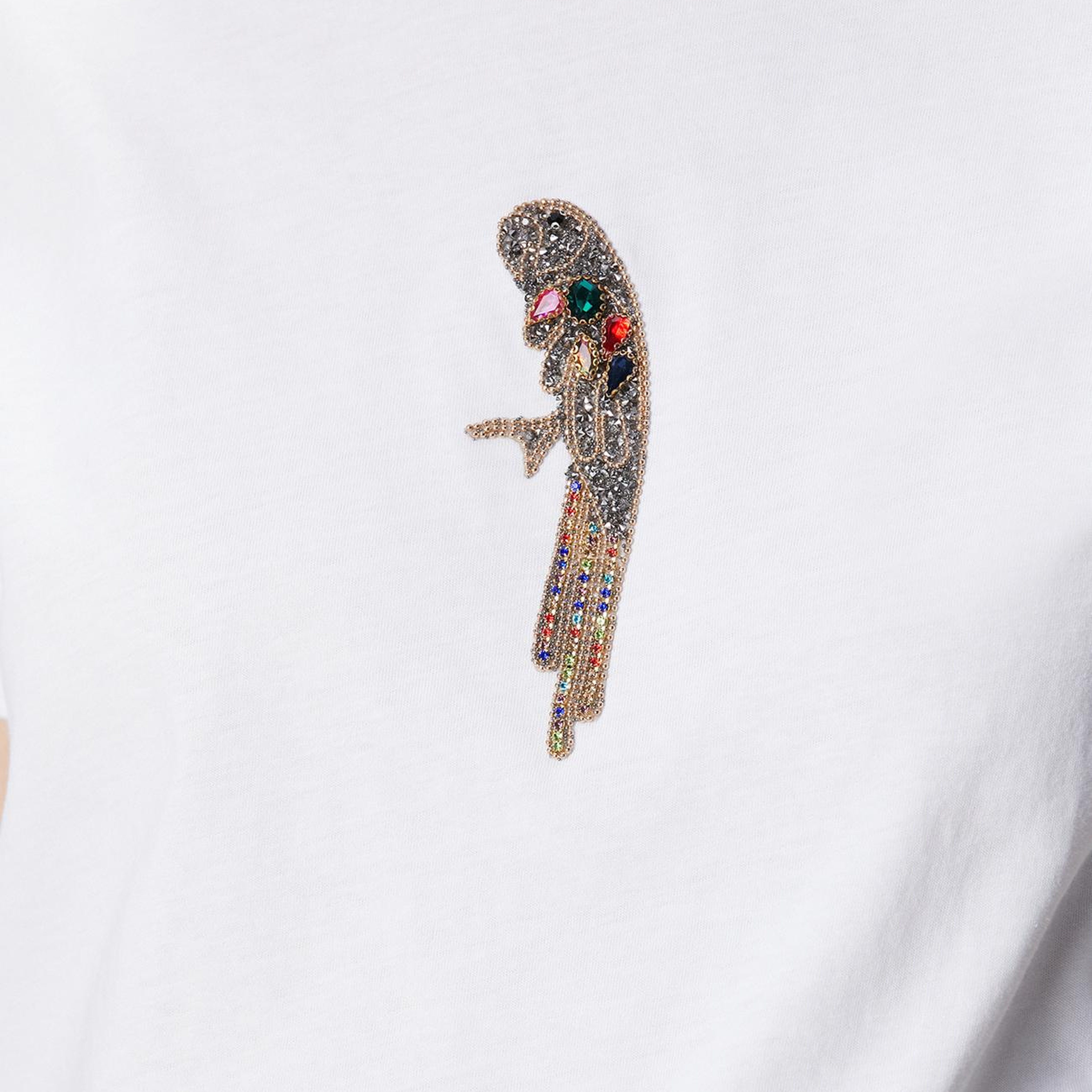 Network Kadın Beyaz Taşlı Papağan Figürlü T-shirt