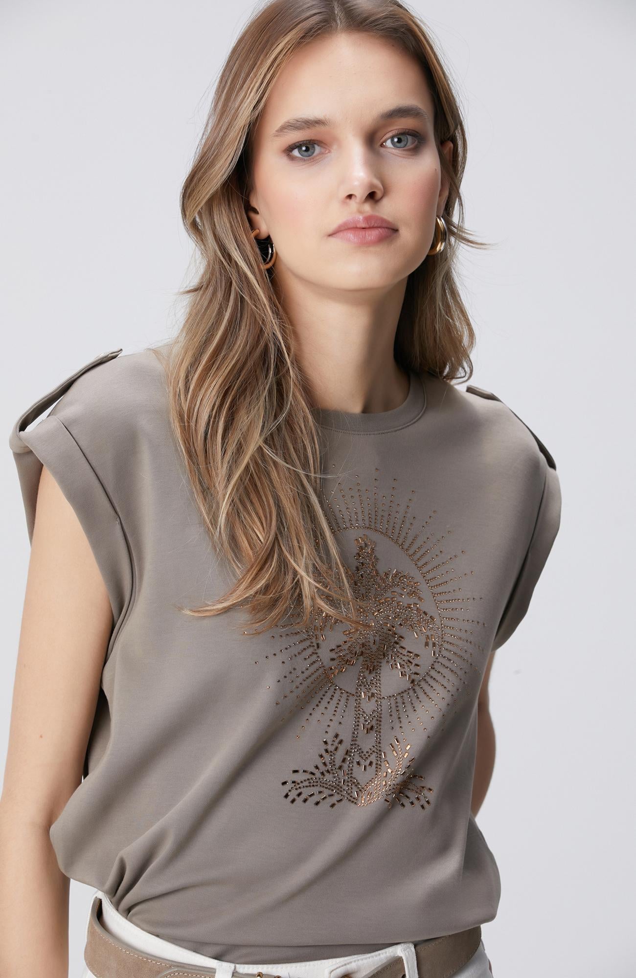 Network Kadın Vizon Taş Detaylı T-shirt