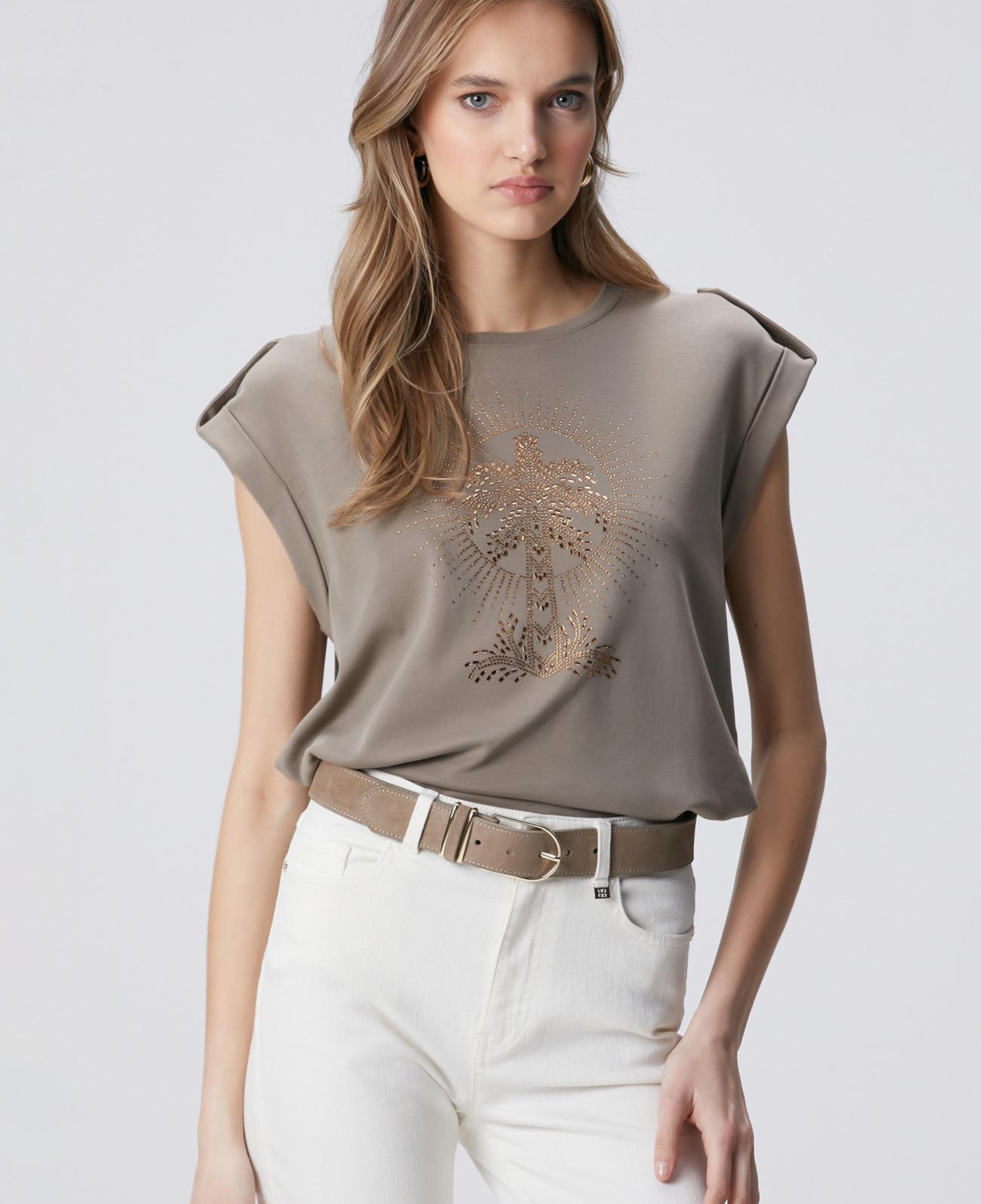 Network Kadın Vizon Taş Detaylı T-shirt