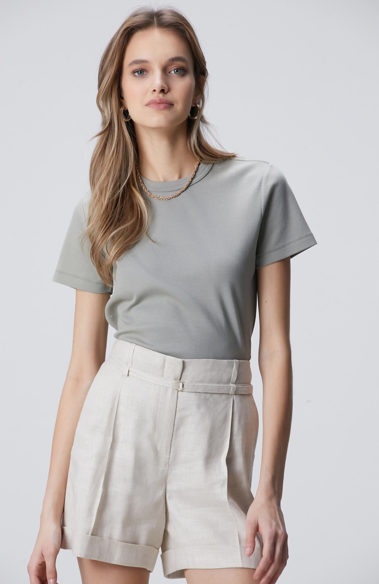 Network Kadın Açık Haki Basic T-shirt