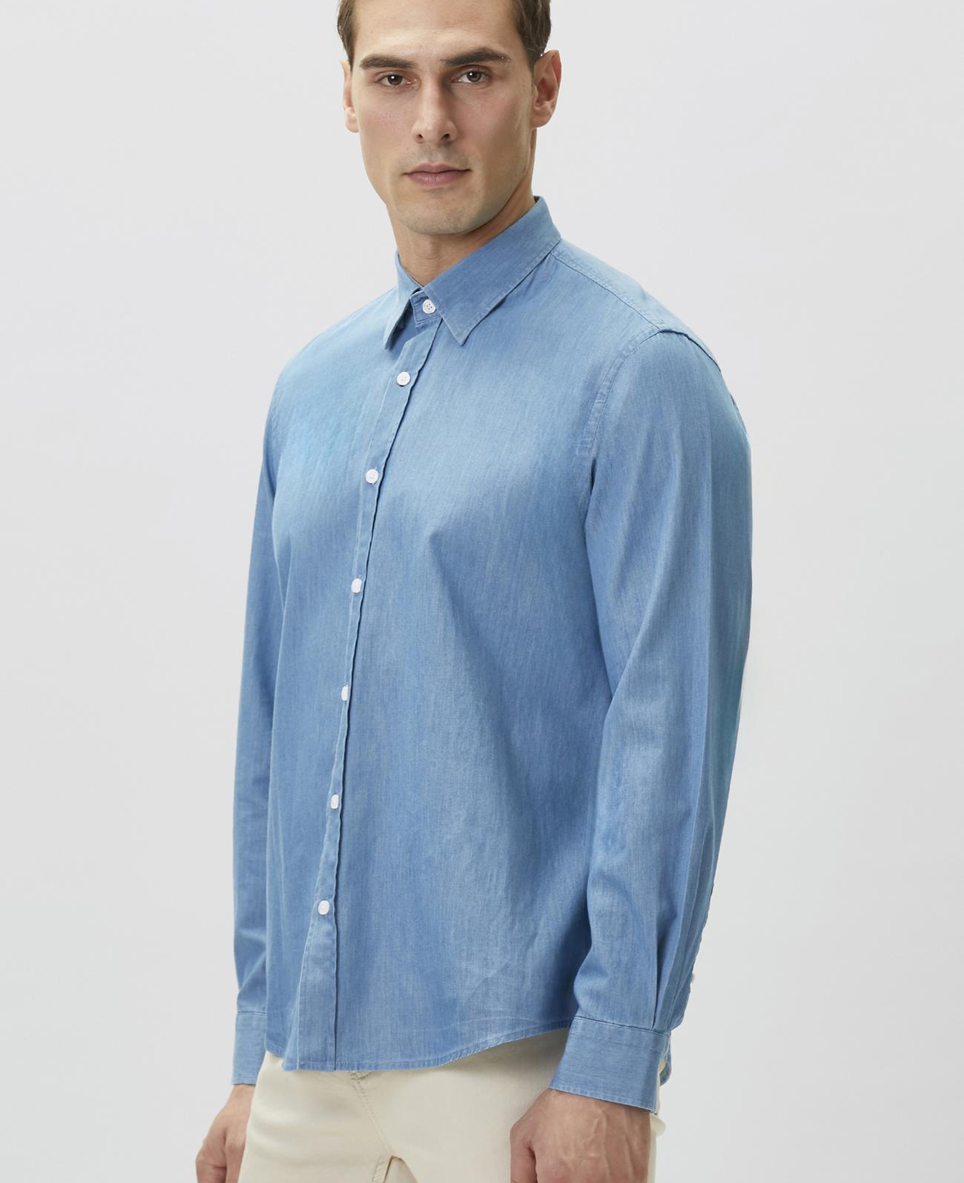 Network Erkek Açık Mavi Lyocelli Denim Look Gömlek