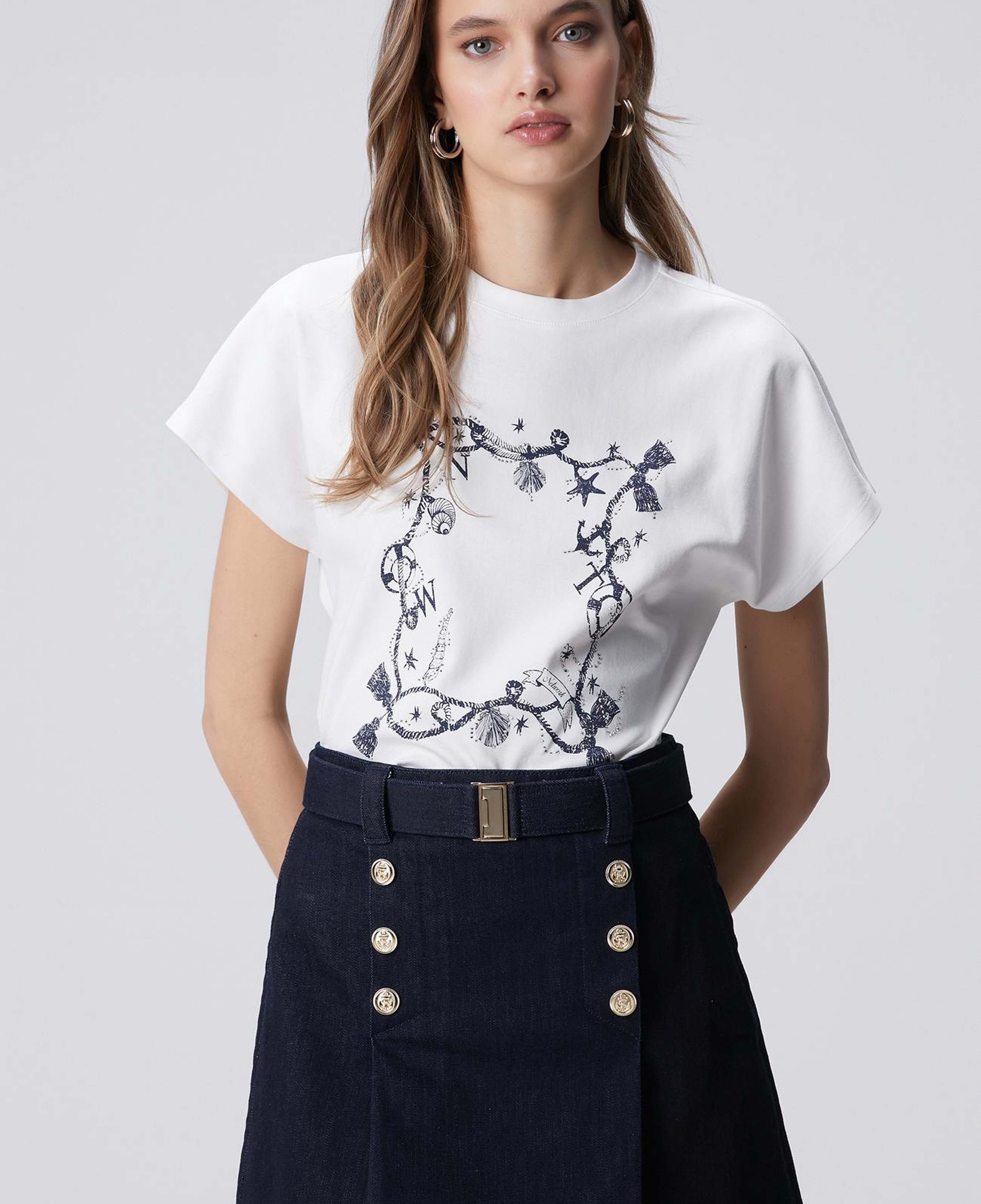 Network Kadın Kırık Beyaz Baskılı Hotfixli T-shirt