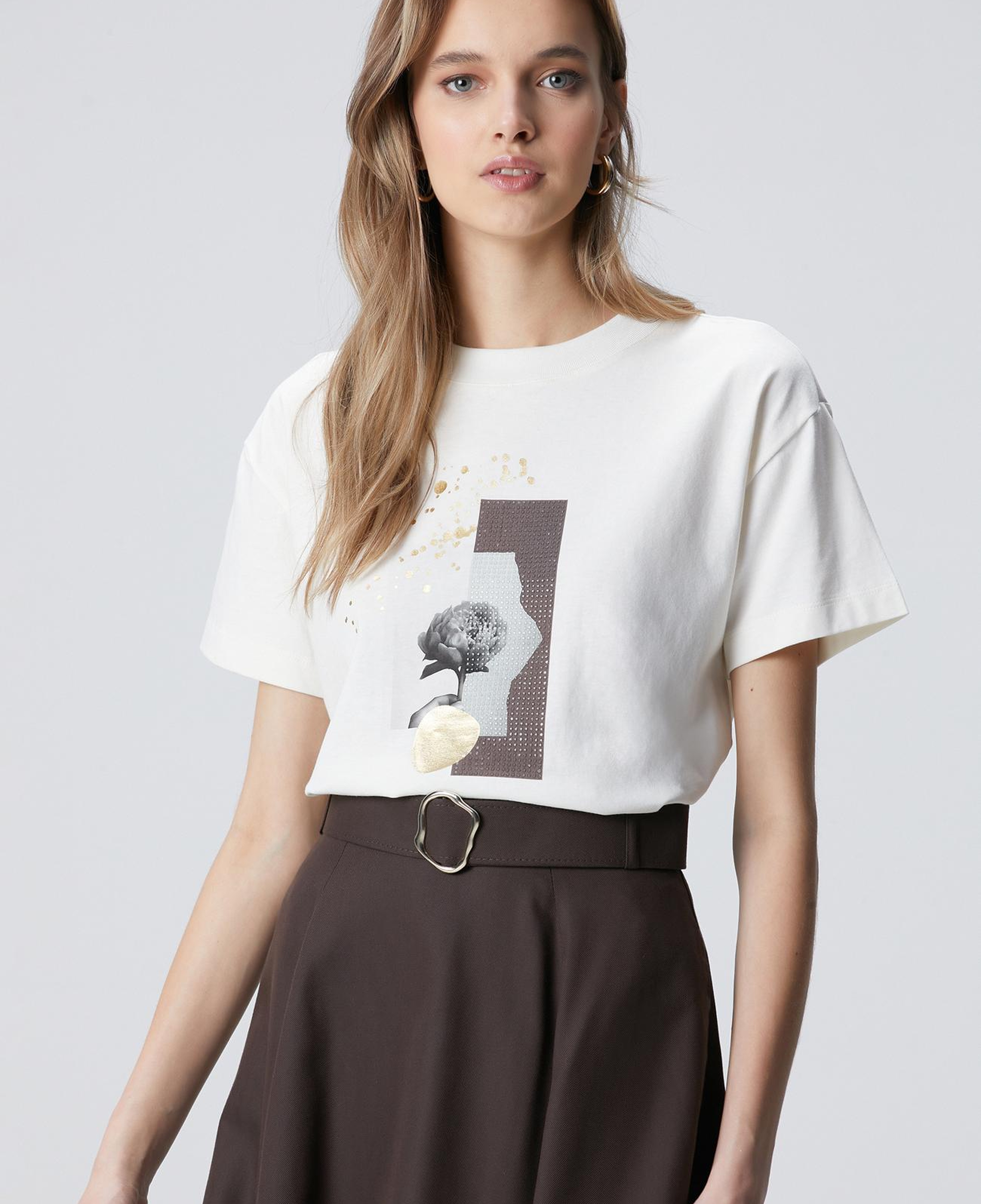 Network Kadın Kırık Beyaz Baskılı T-shirt