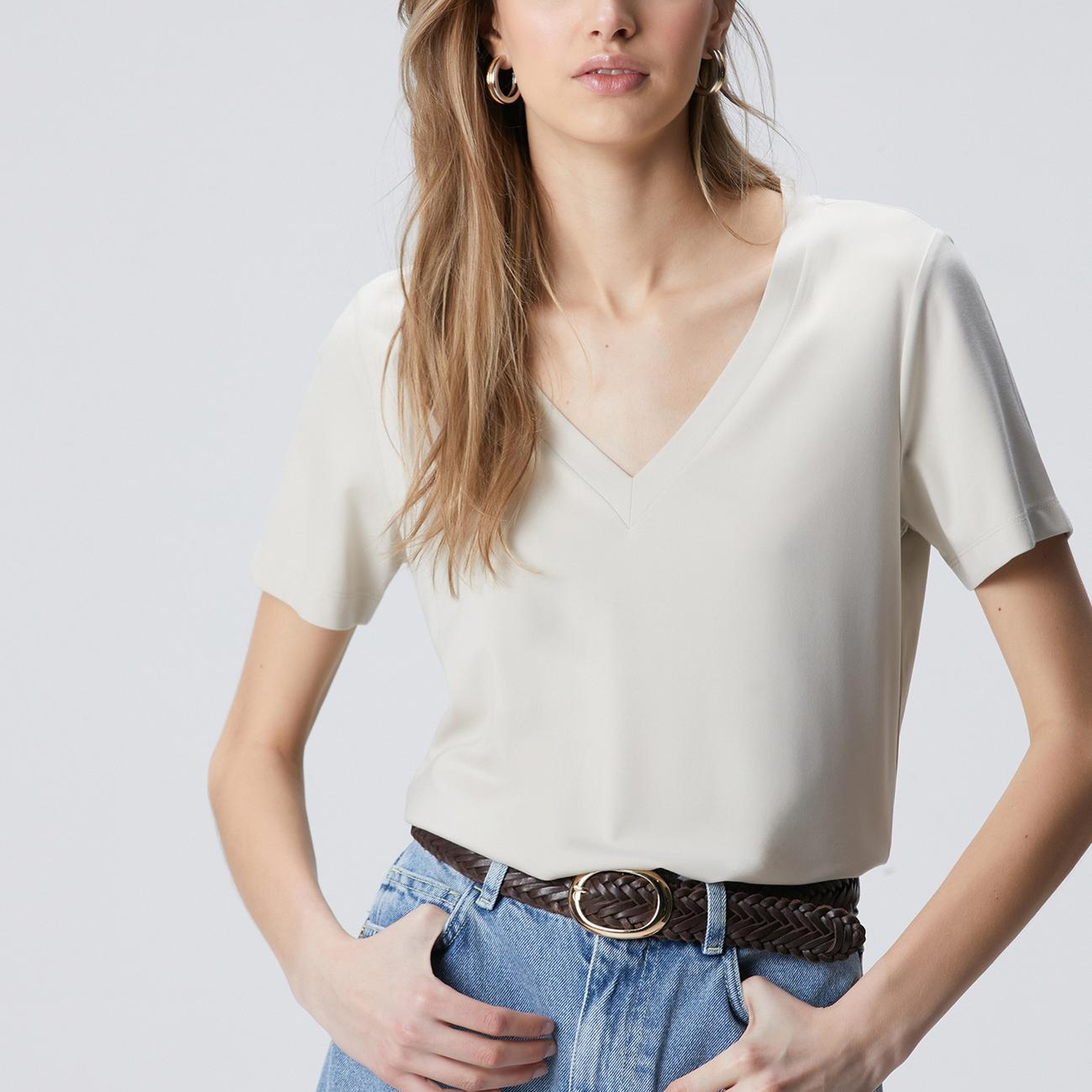 Network Kadın Taş V Yaka Basic T-shirt