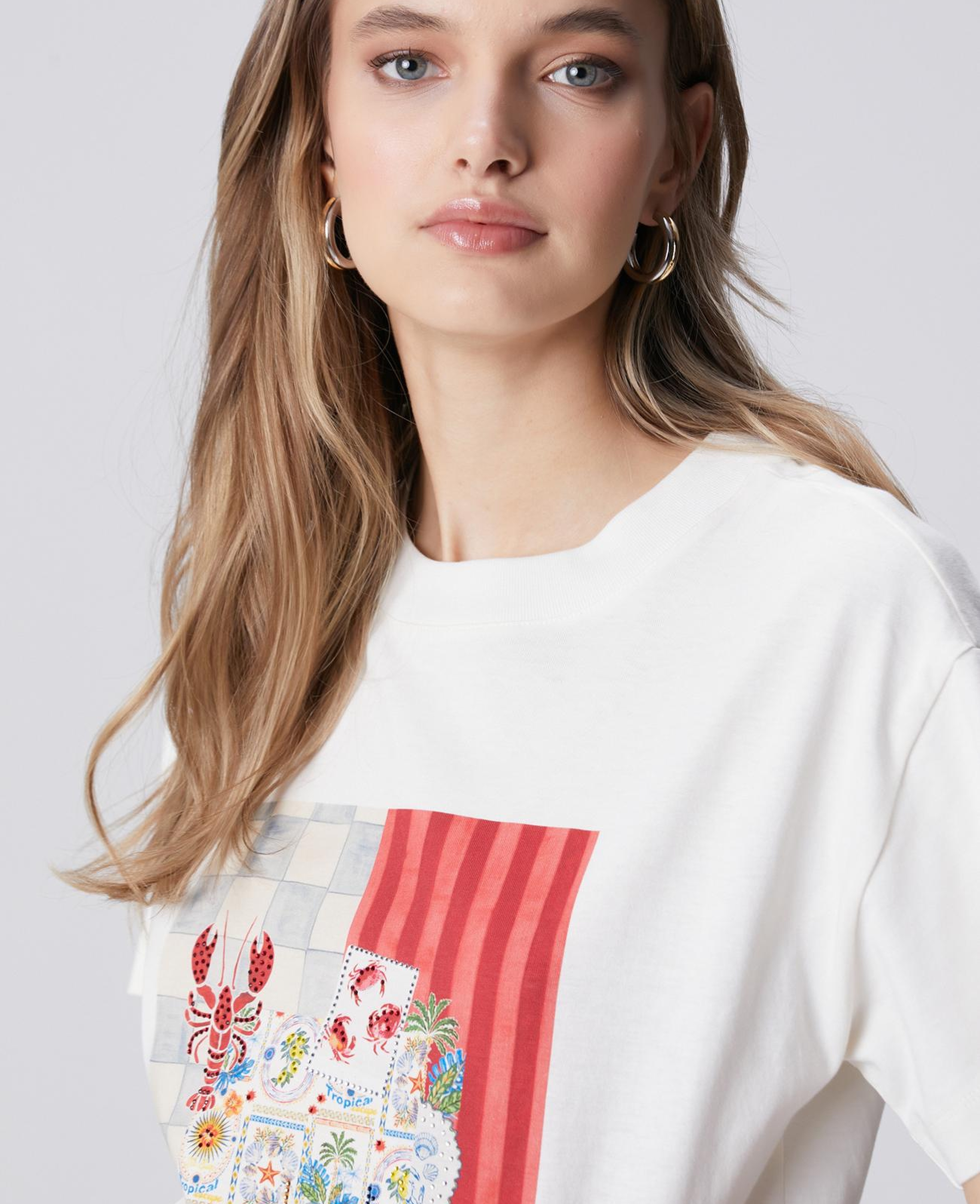 Network Kadın Kırık Beyaz Baskılı T-shirt