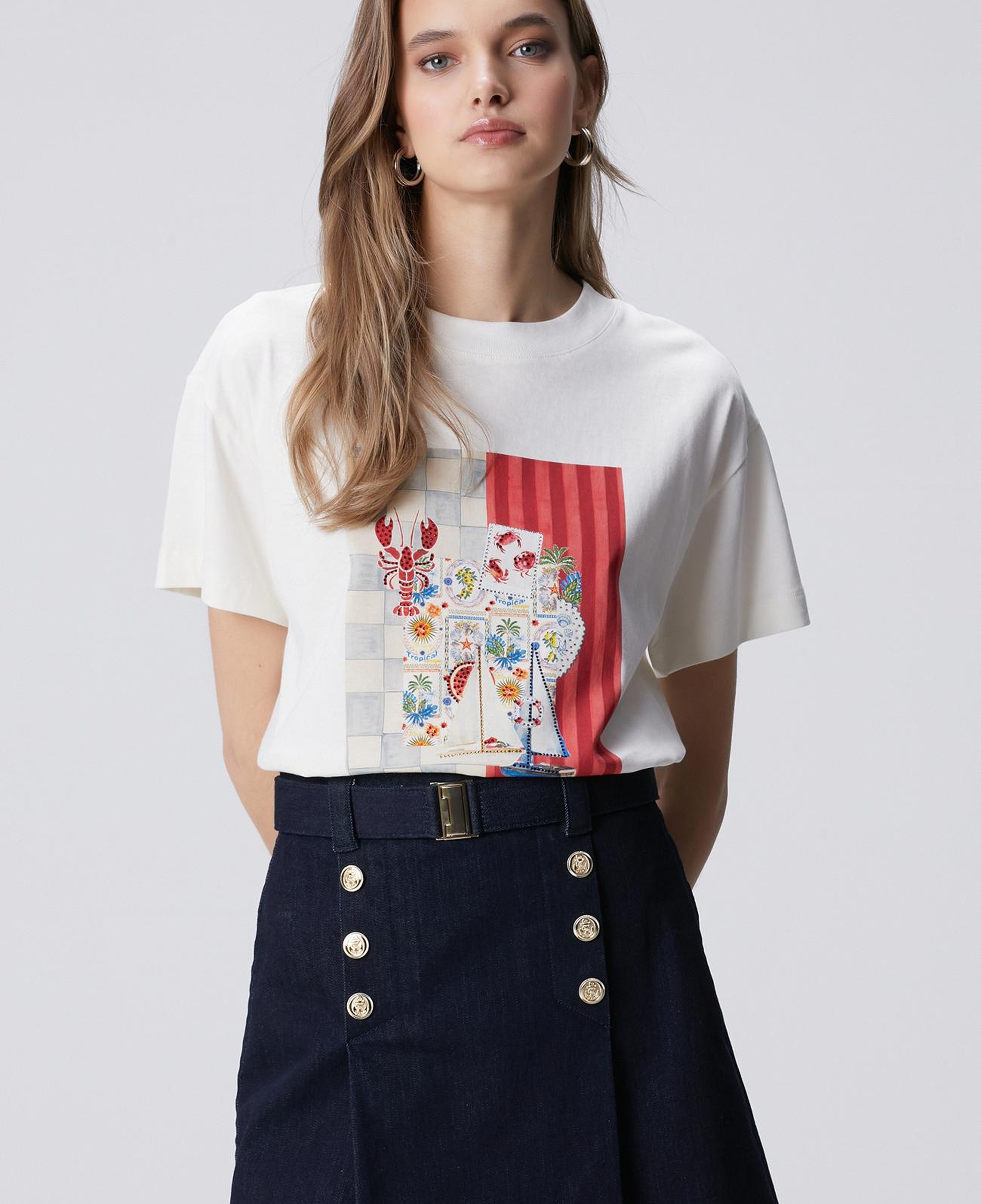 Network Kadın Kırık Beyaz Baskılı T-shirt