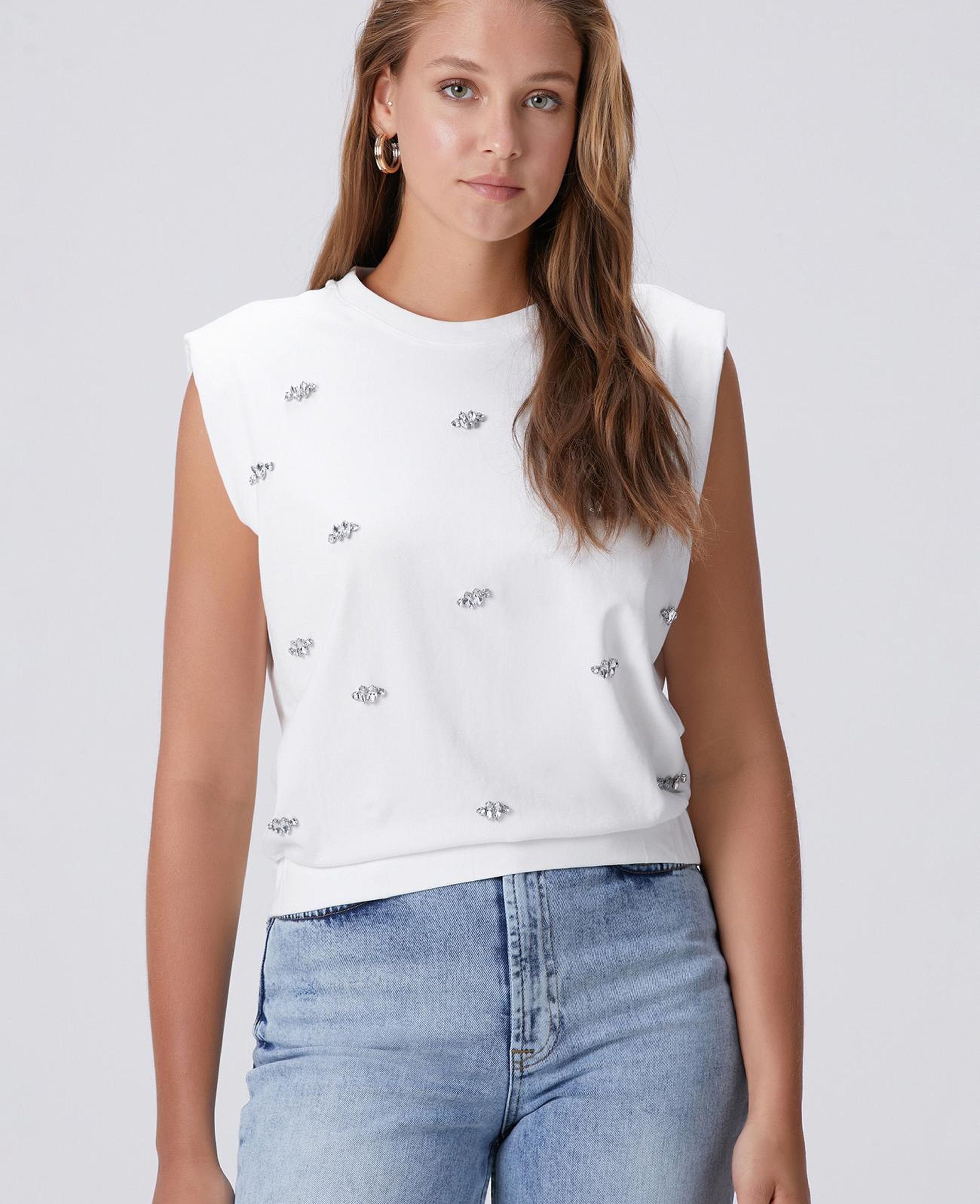 Network Kadın Kırık Beyaz İri Taş Baskı Detaylı T-shirt