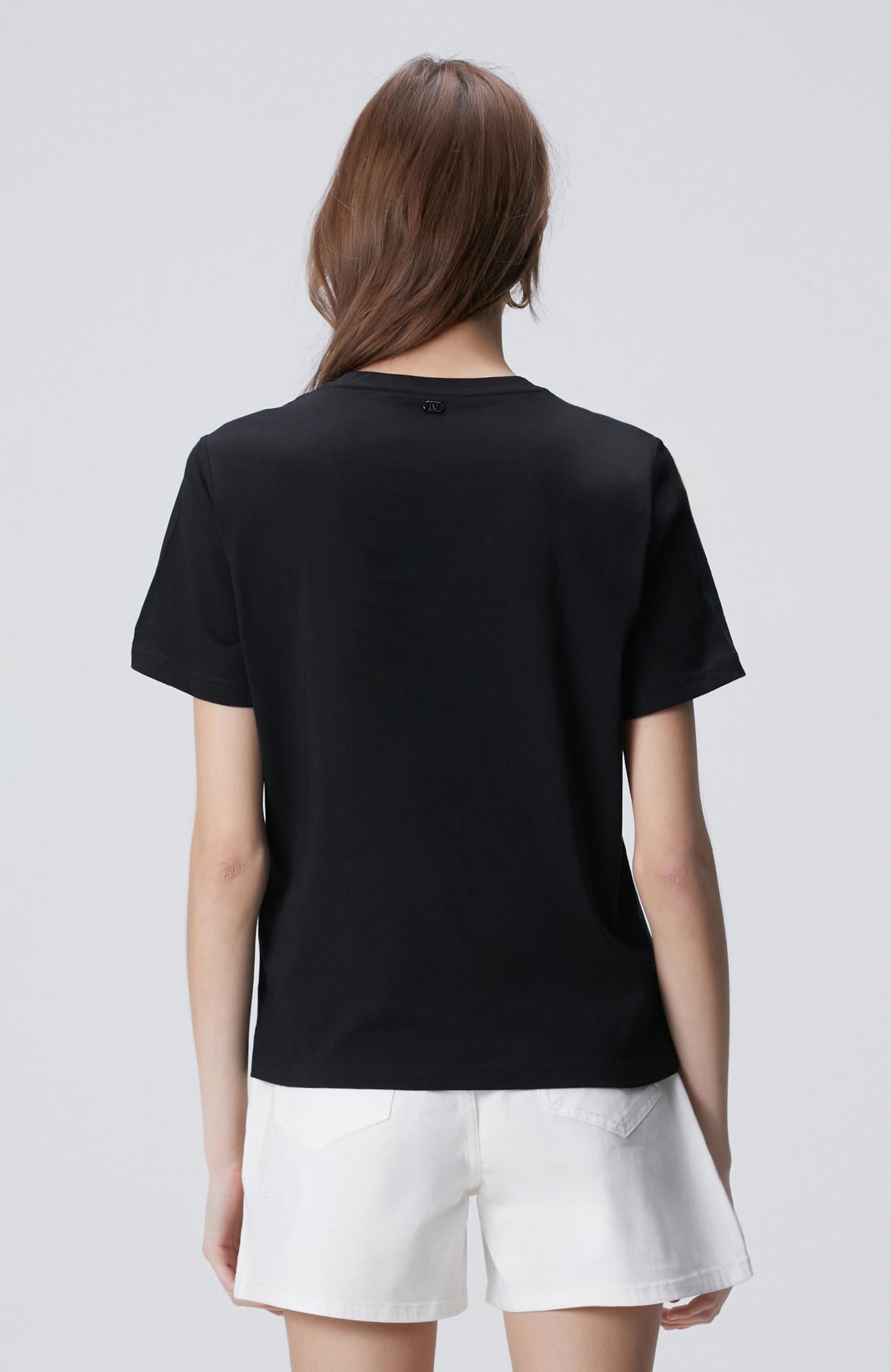 Network Kadın Siyah Taşlı Zürafa Figürlü T-shirt
