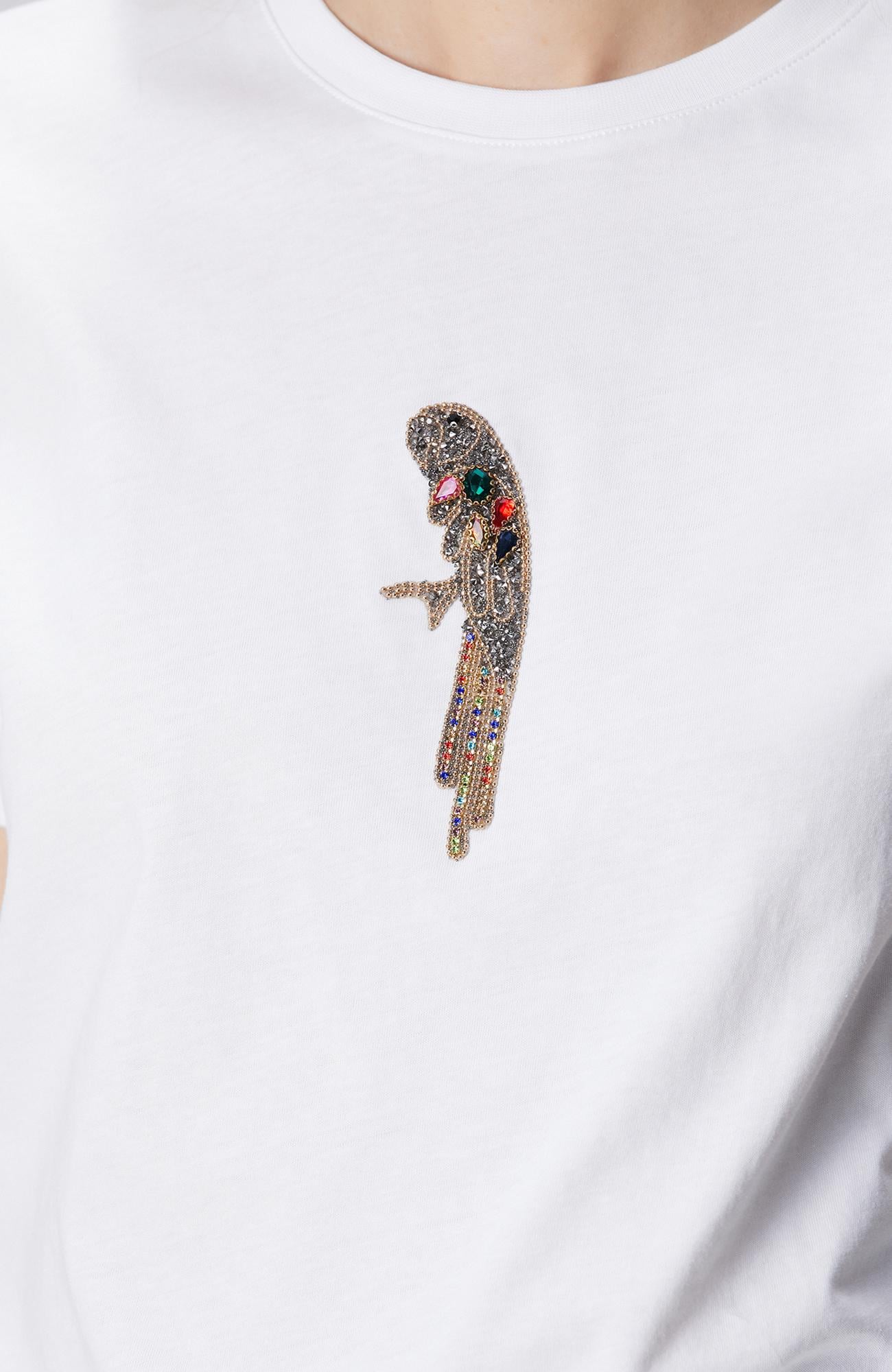 Network Kadın Beyaz Taşlı Papağan Figürlü T-shirt