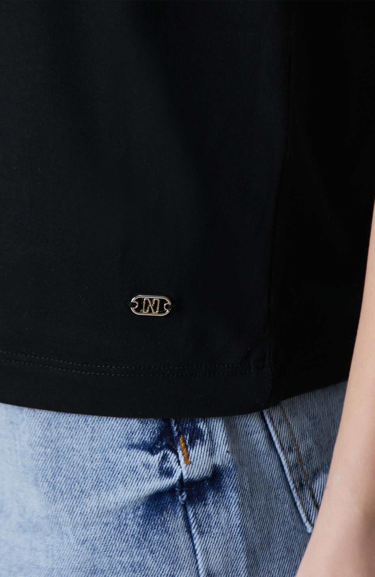 Network Kadın Siyah Kol Katlama Detaylı Basic T-shirt