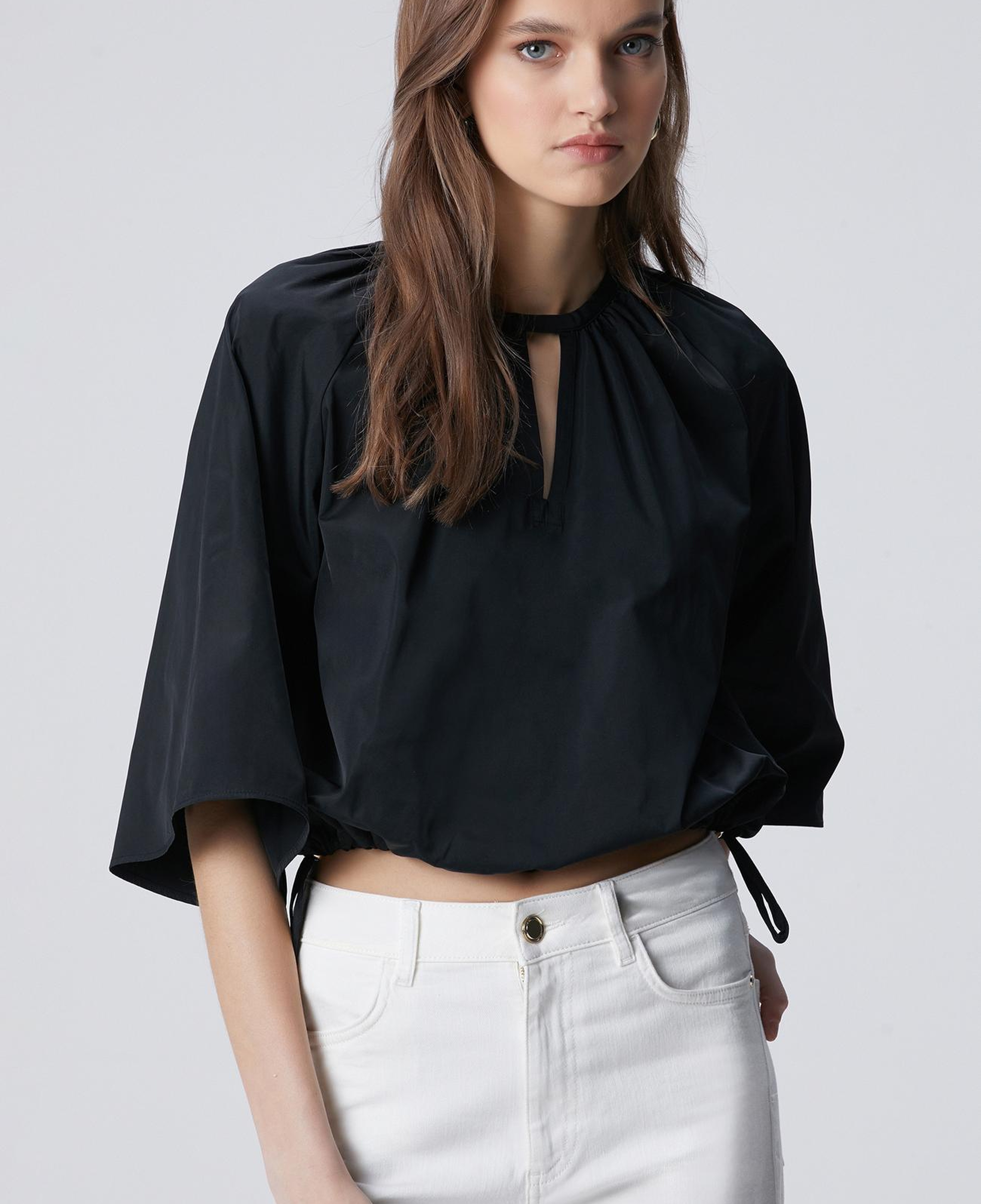 Network Kadın Siyah Crop Tafta Bluz