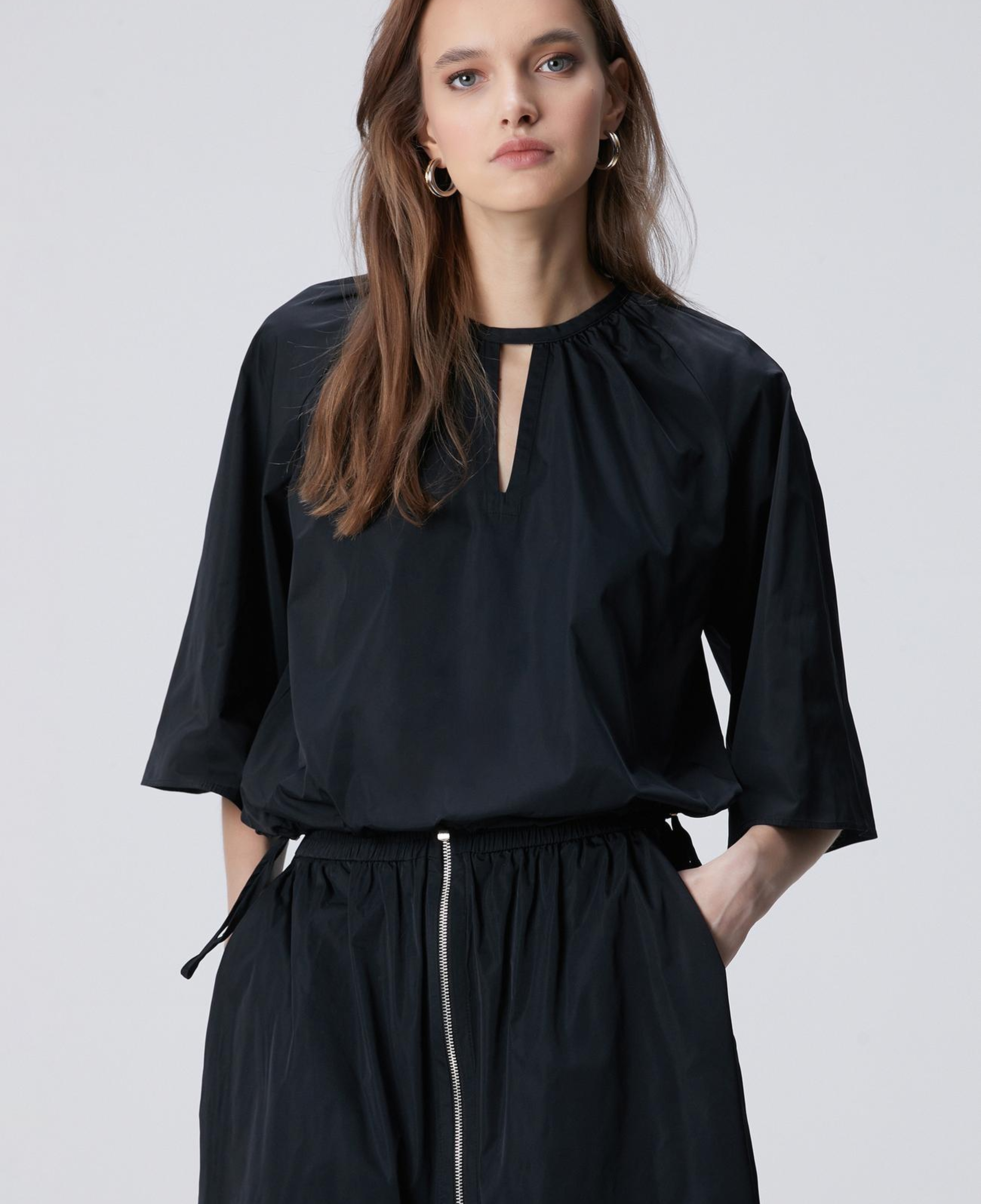 Network Kadın Siyah Crop Tafta Bluz