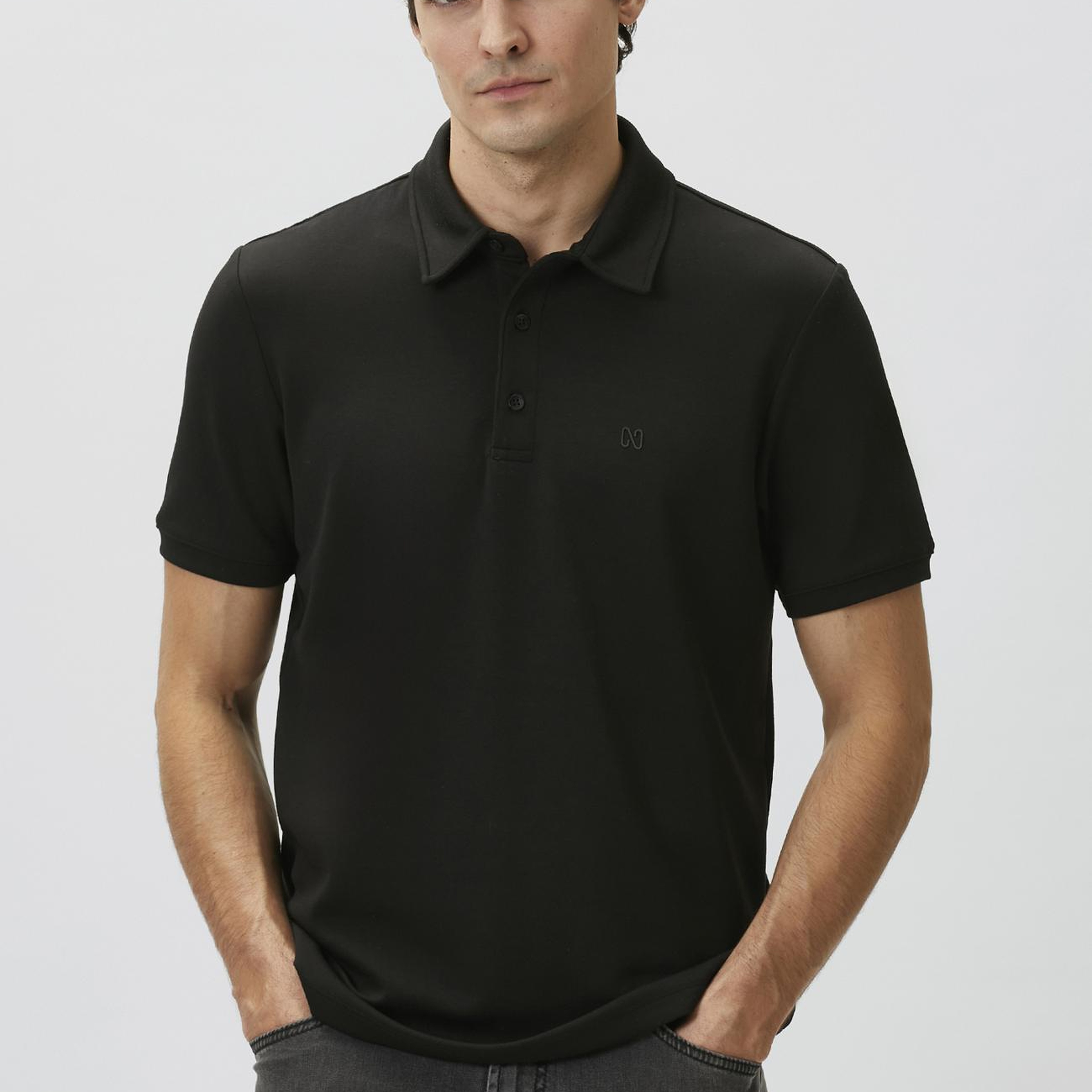 Network Erkek Comfort Fit Siyah Basic Polo Yaka Modal T-shirt