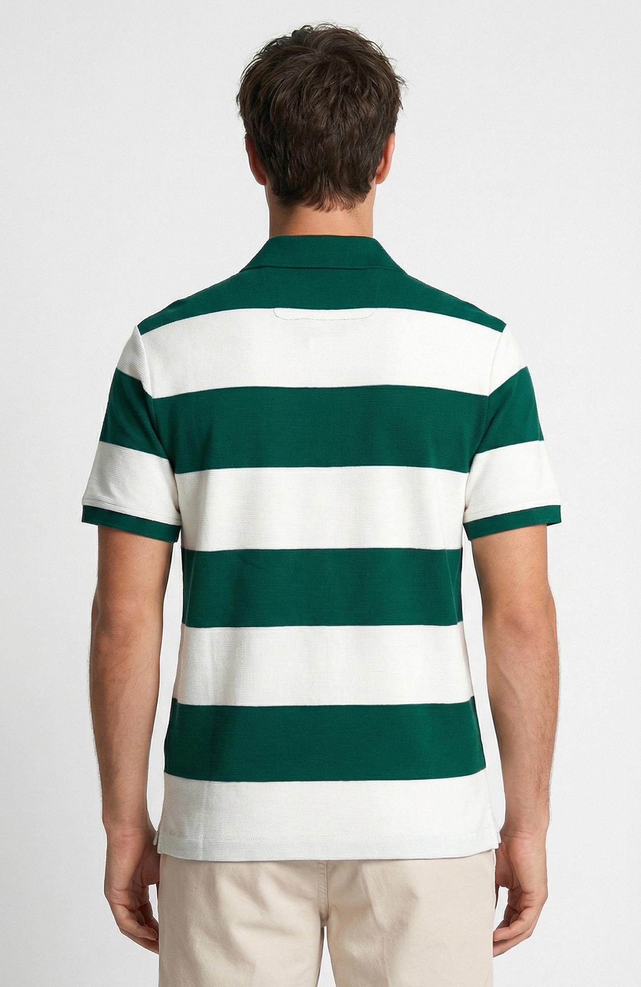 Network Erkek Yeşil Ekru Çizgili Polo Yaka T-Shirt