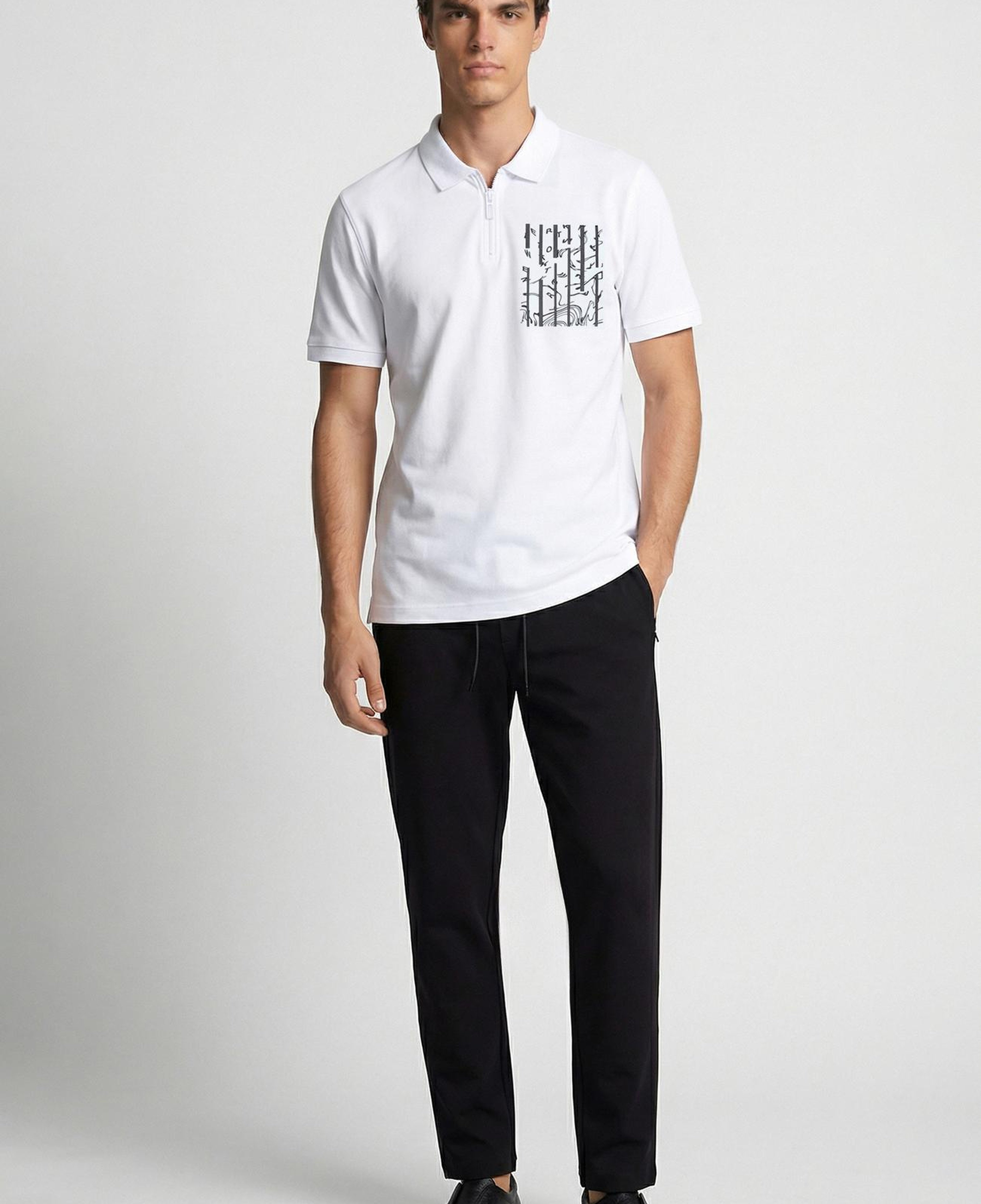 Network Erkek Beyaz Süs Cep Baskı Detaylı Pike T-shirt