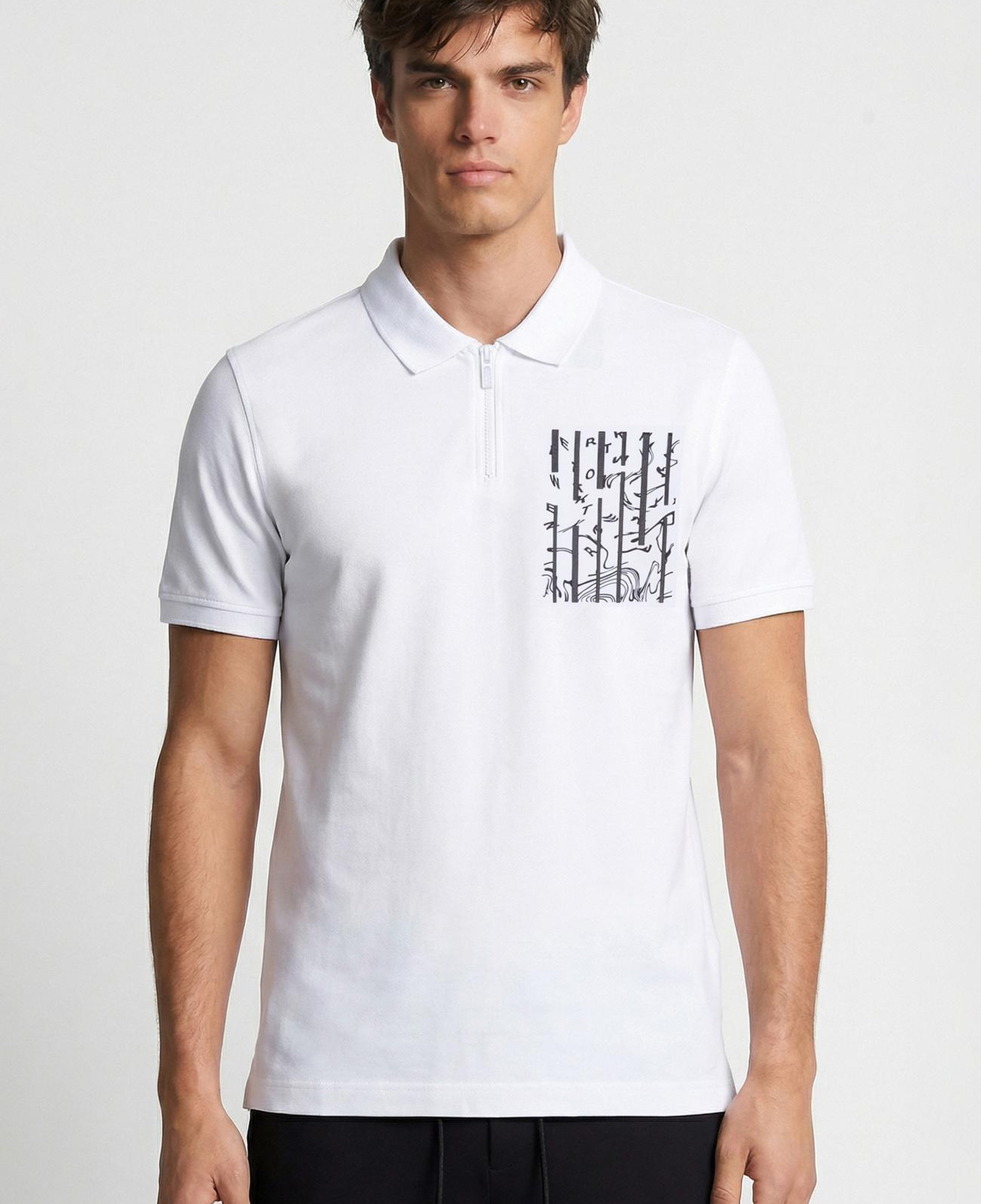 Network Erkek Beyaz Süs Cep Baskı Detaylı Pike T-shirt