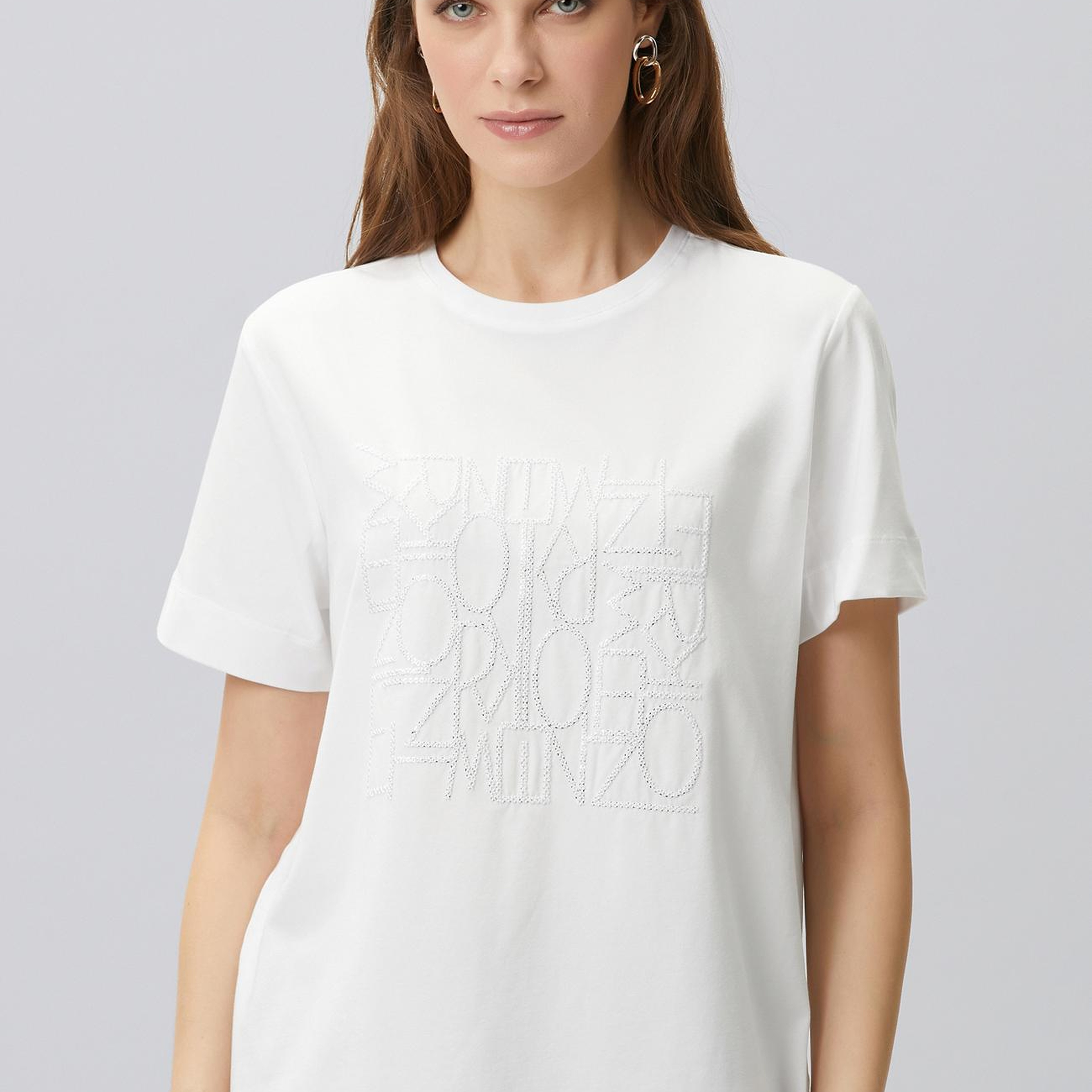 Network Kadın Beyaz Nakış Detaylı T-shirt