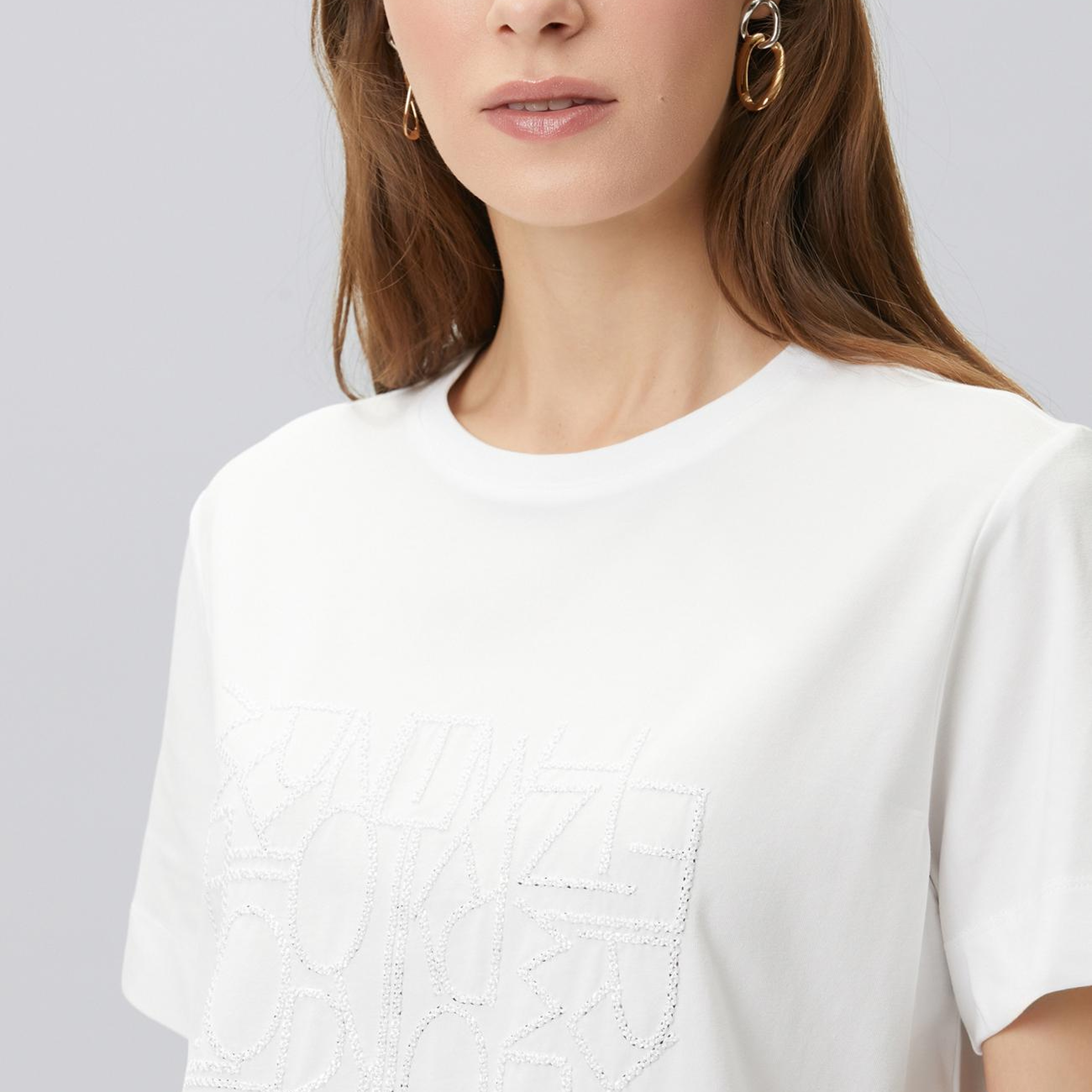 Network Kadın Beyaz Nakış Detaylı T-shirt