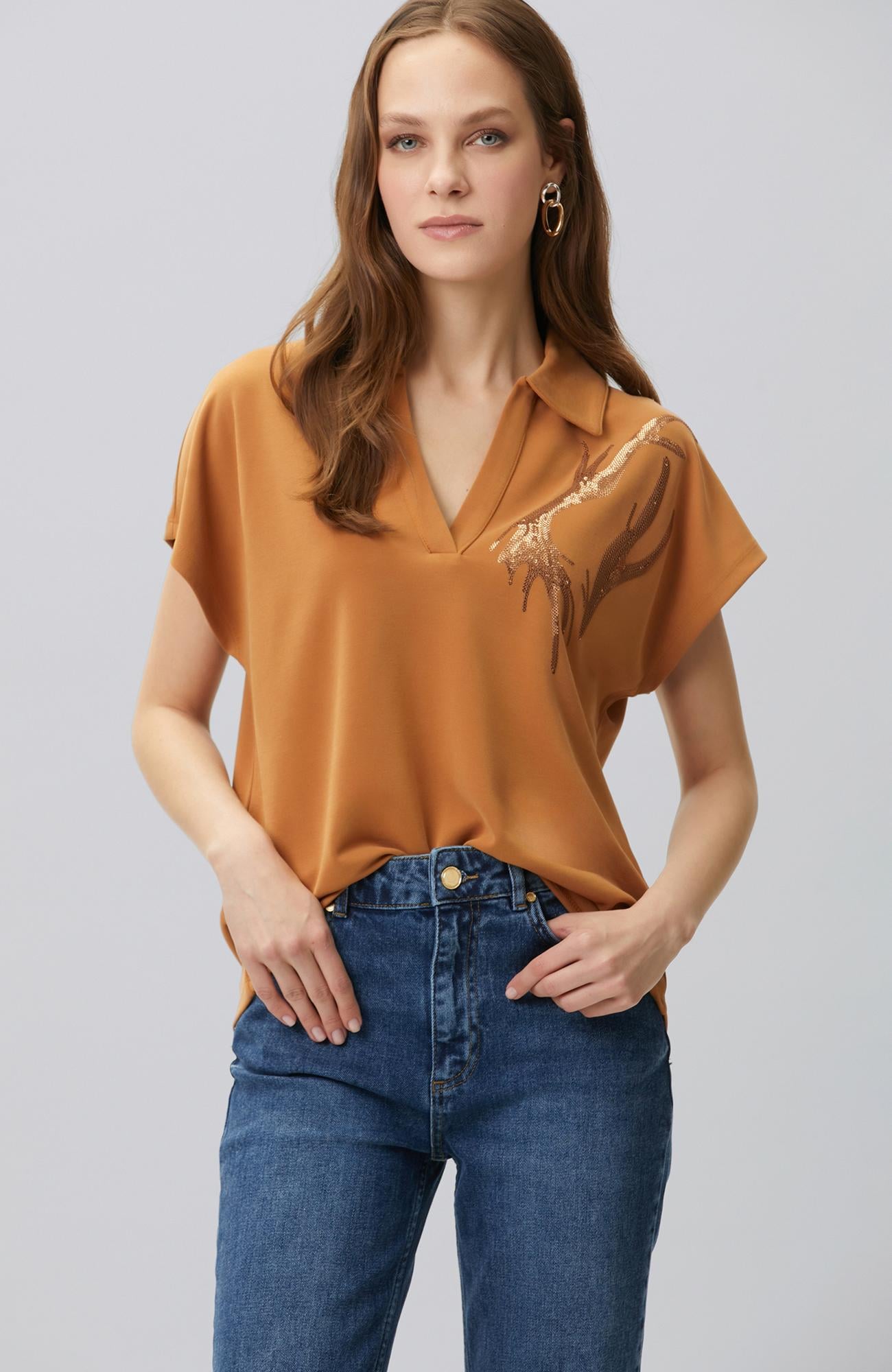 Network Kadın Tarçın Payet Nakış Detaylı T-shirt
