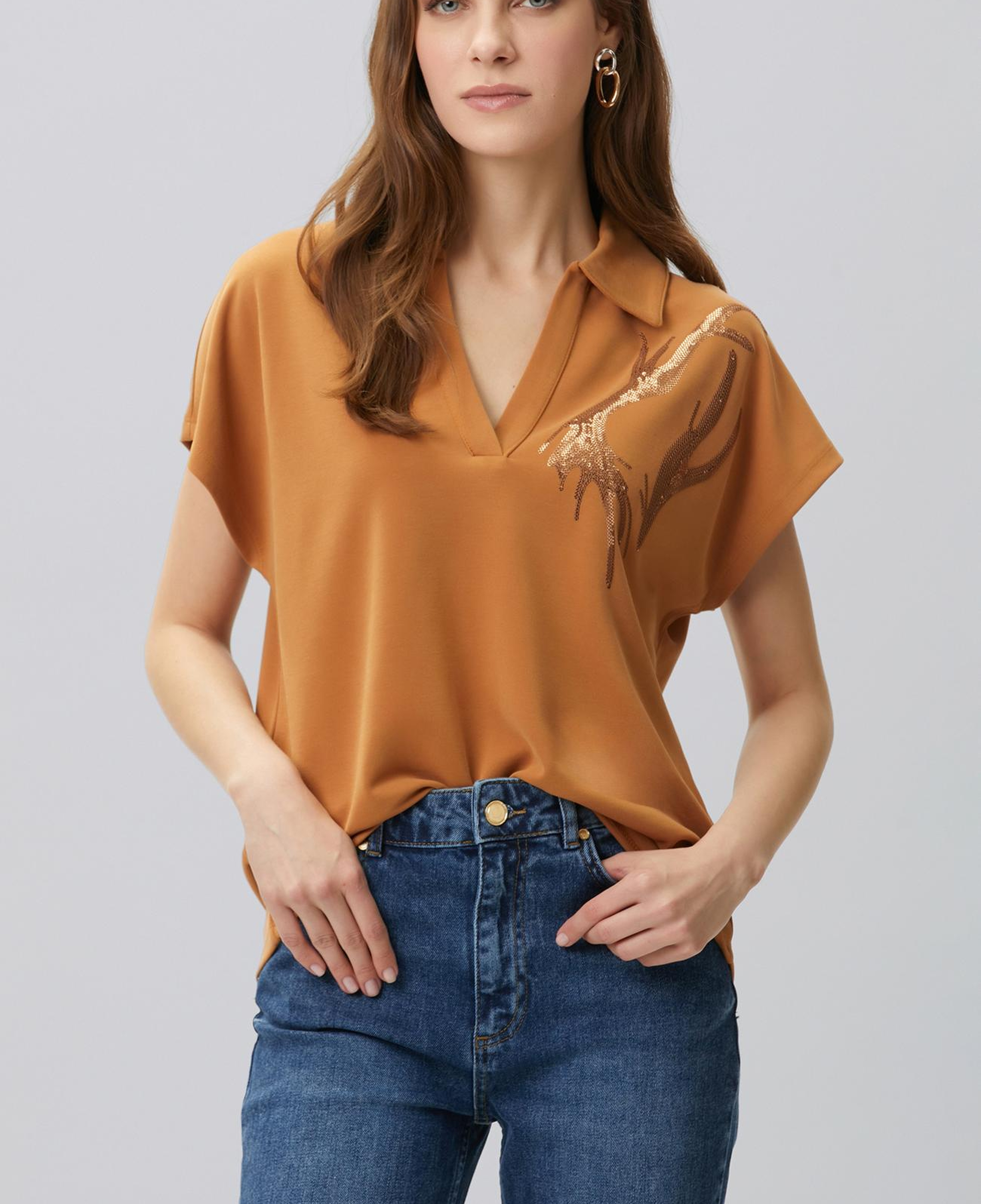 Network Kadın Tarçın Payet Nakış Detaylı T-shirt