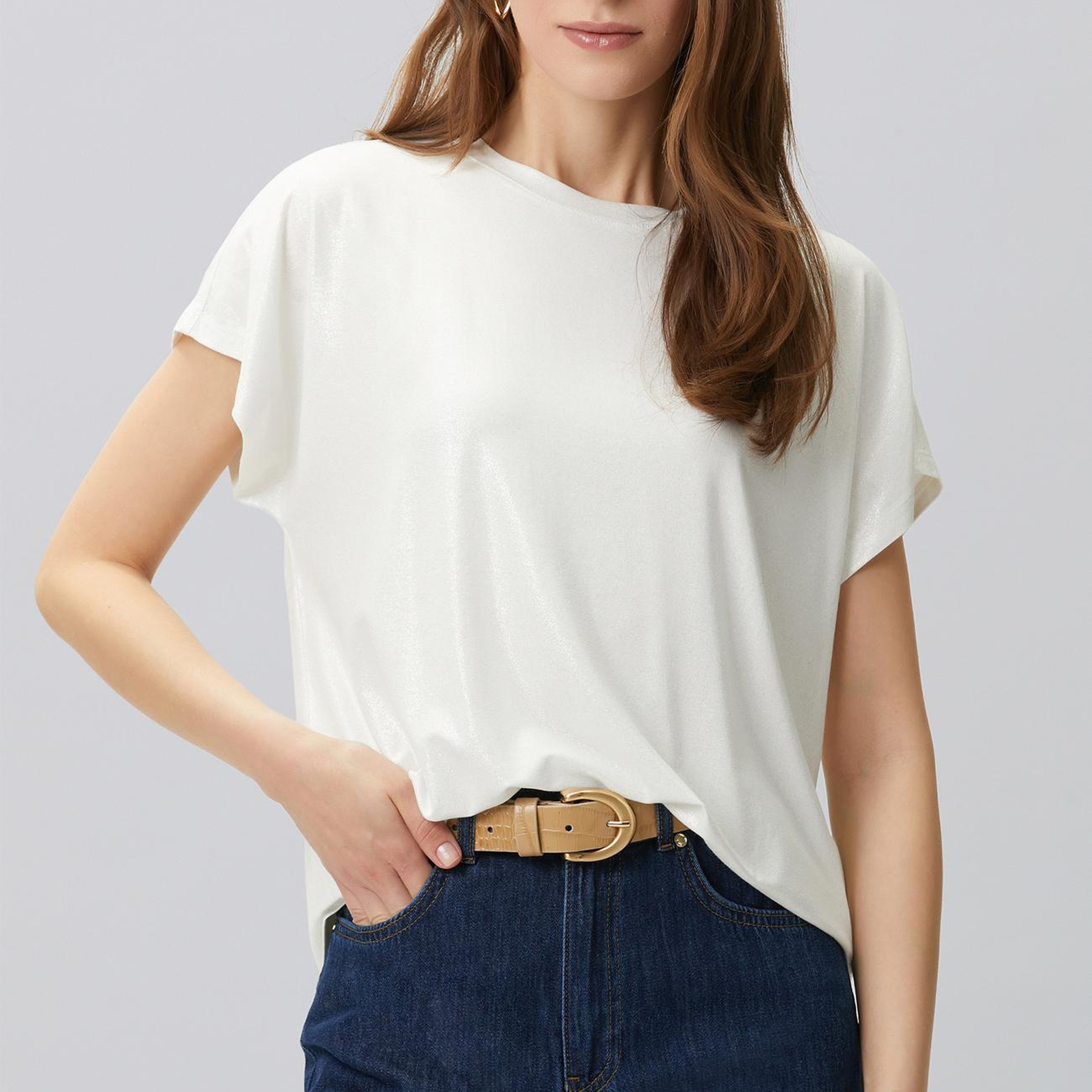 Network Kadın Kırık Beyaz Varak Baskılı T-shirt