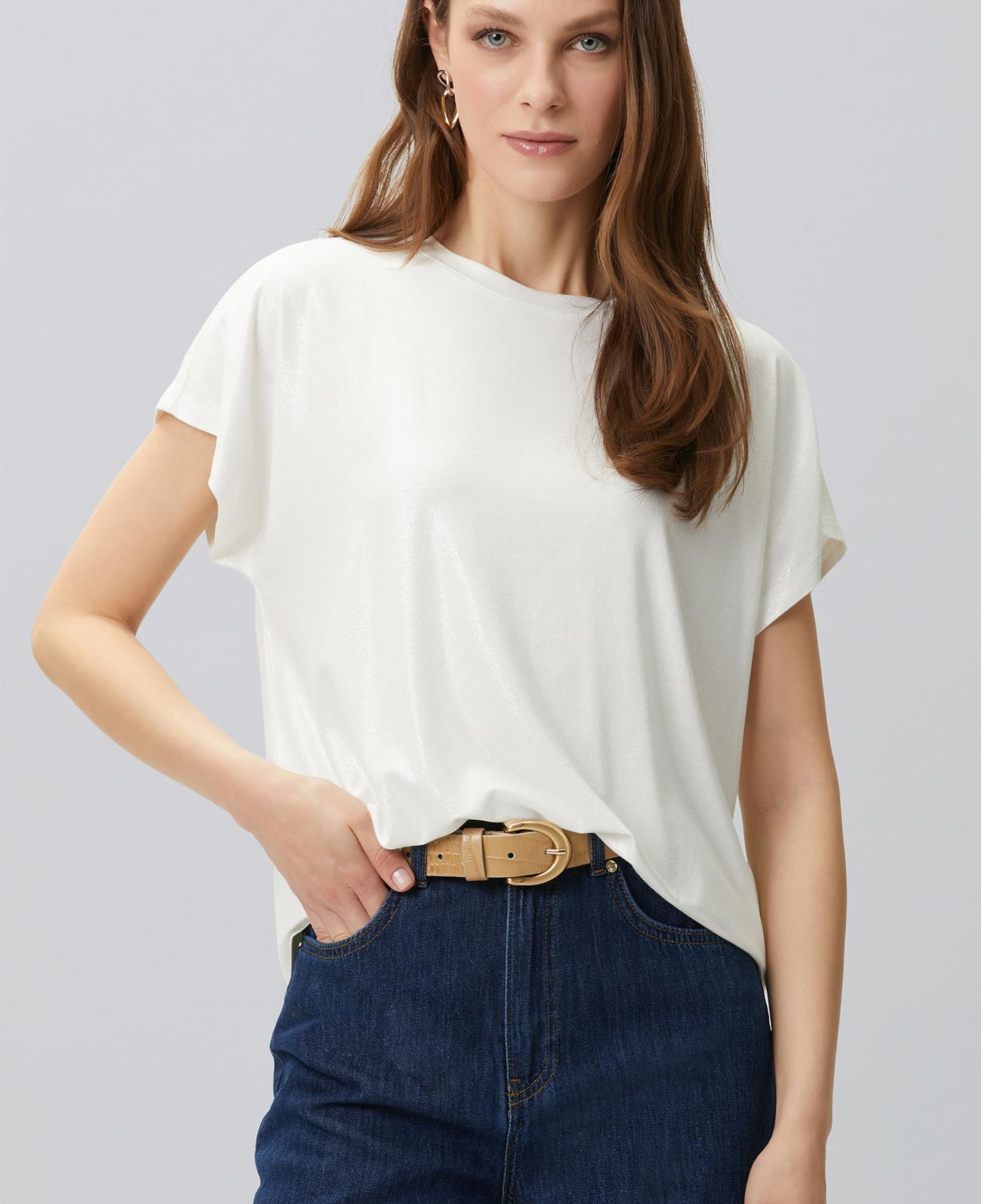 Network Kadın Kırık Beyaz Varak Baskılı T-shirt