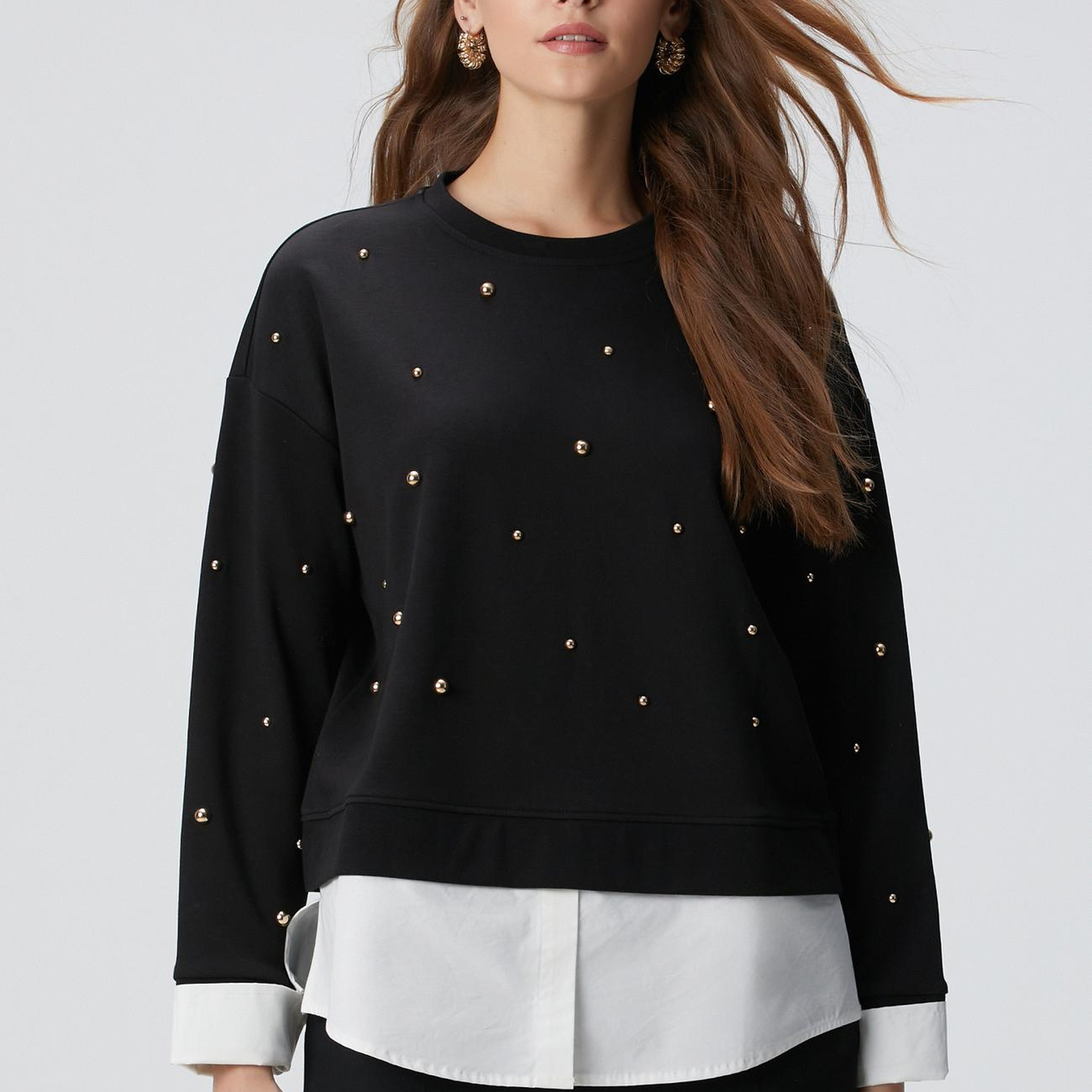 Network Kadın Siyah Metal Aksesuarlı Sweatshirt