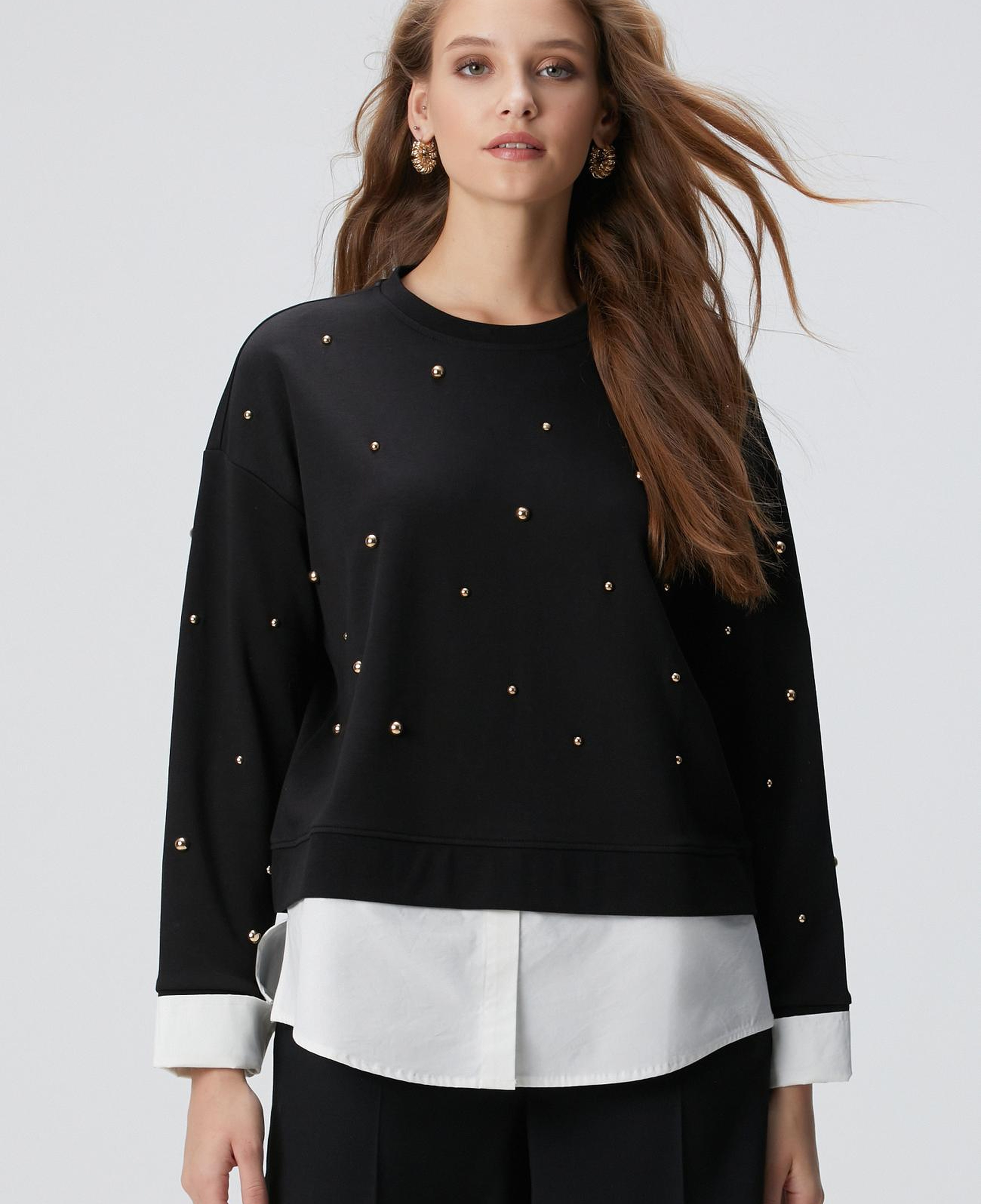 Network Kadın Siyah Metal Aksesuarlı Sweatshirt