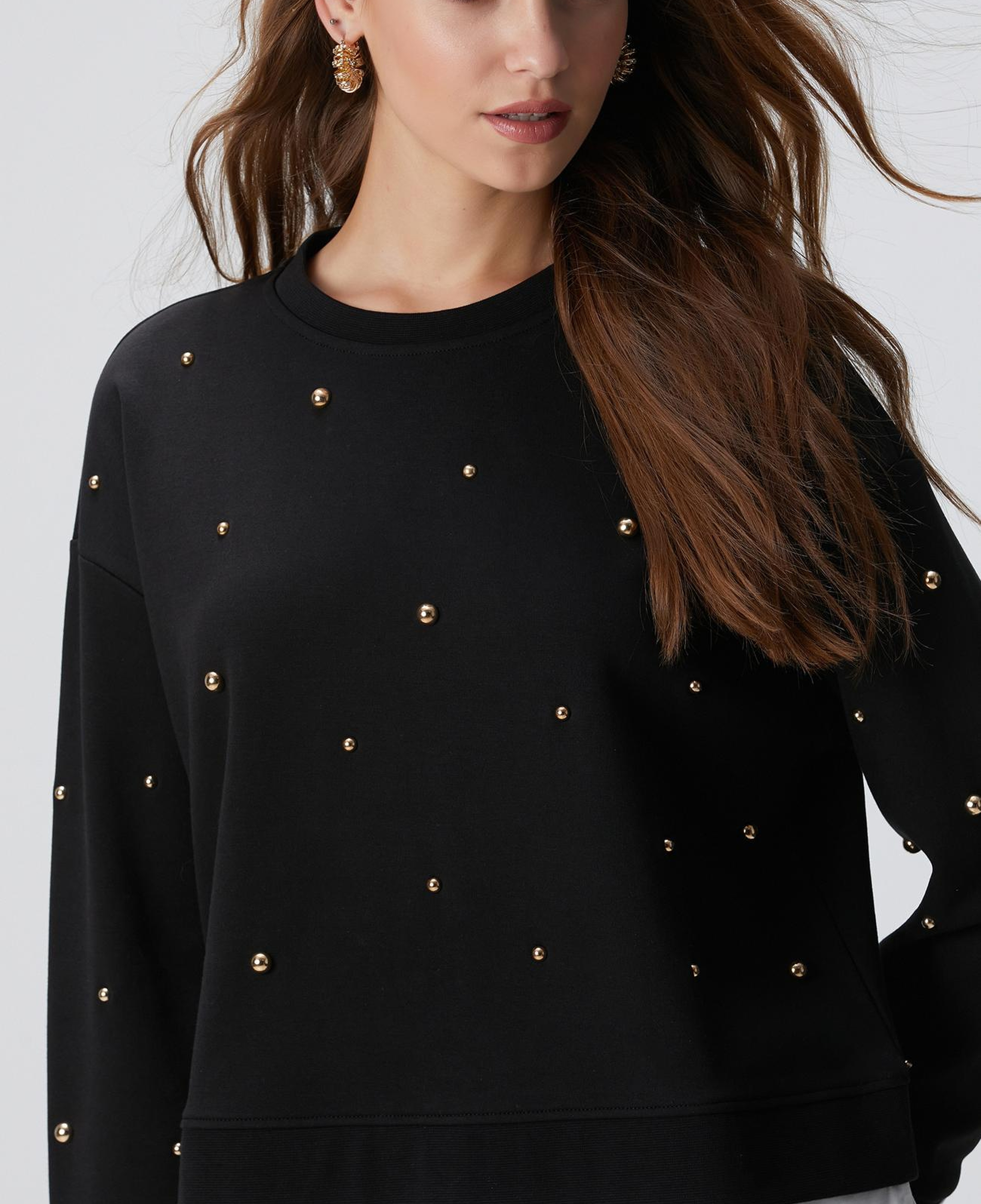 Network Kadın Siyah Metal Aksesuarlı Sweatshirt